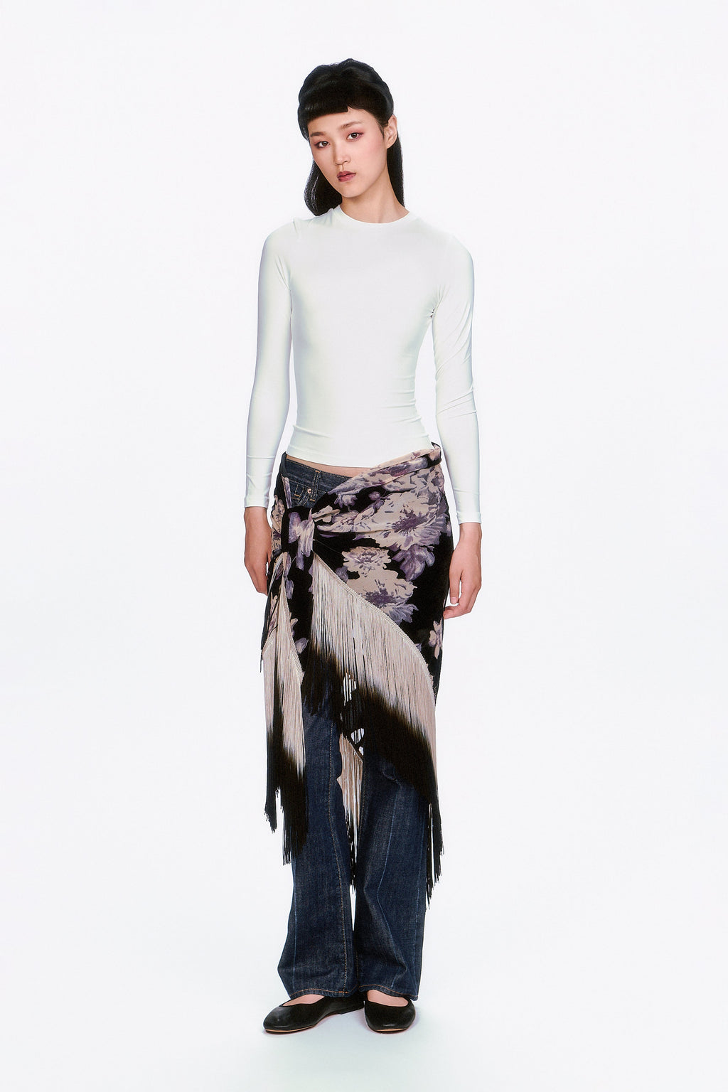 Anna Sui Cabbage Rose Devoré Fringe Shawl