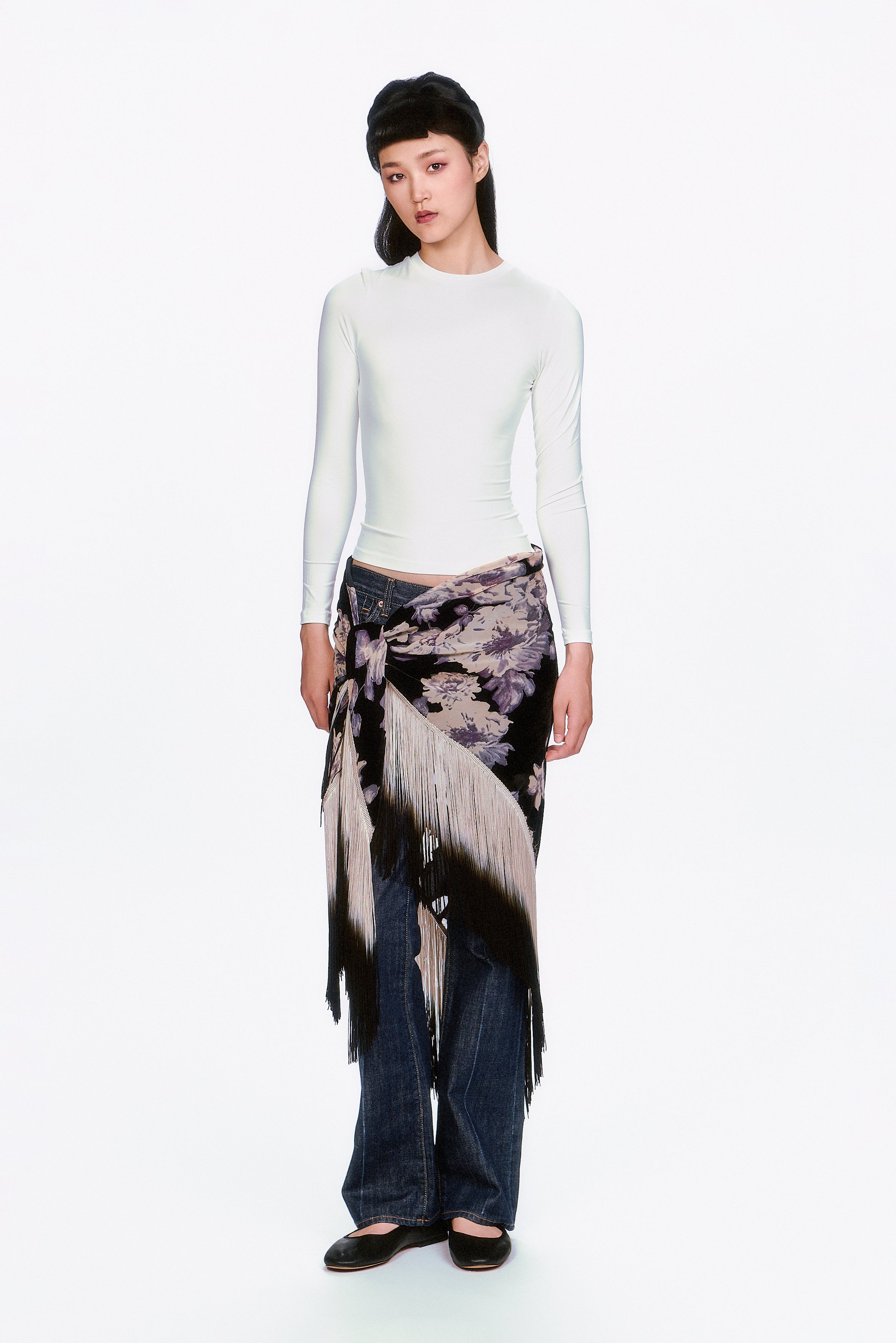 Anna Sui Cabbage Rose Devoré Fringe Shawl