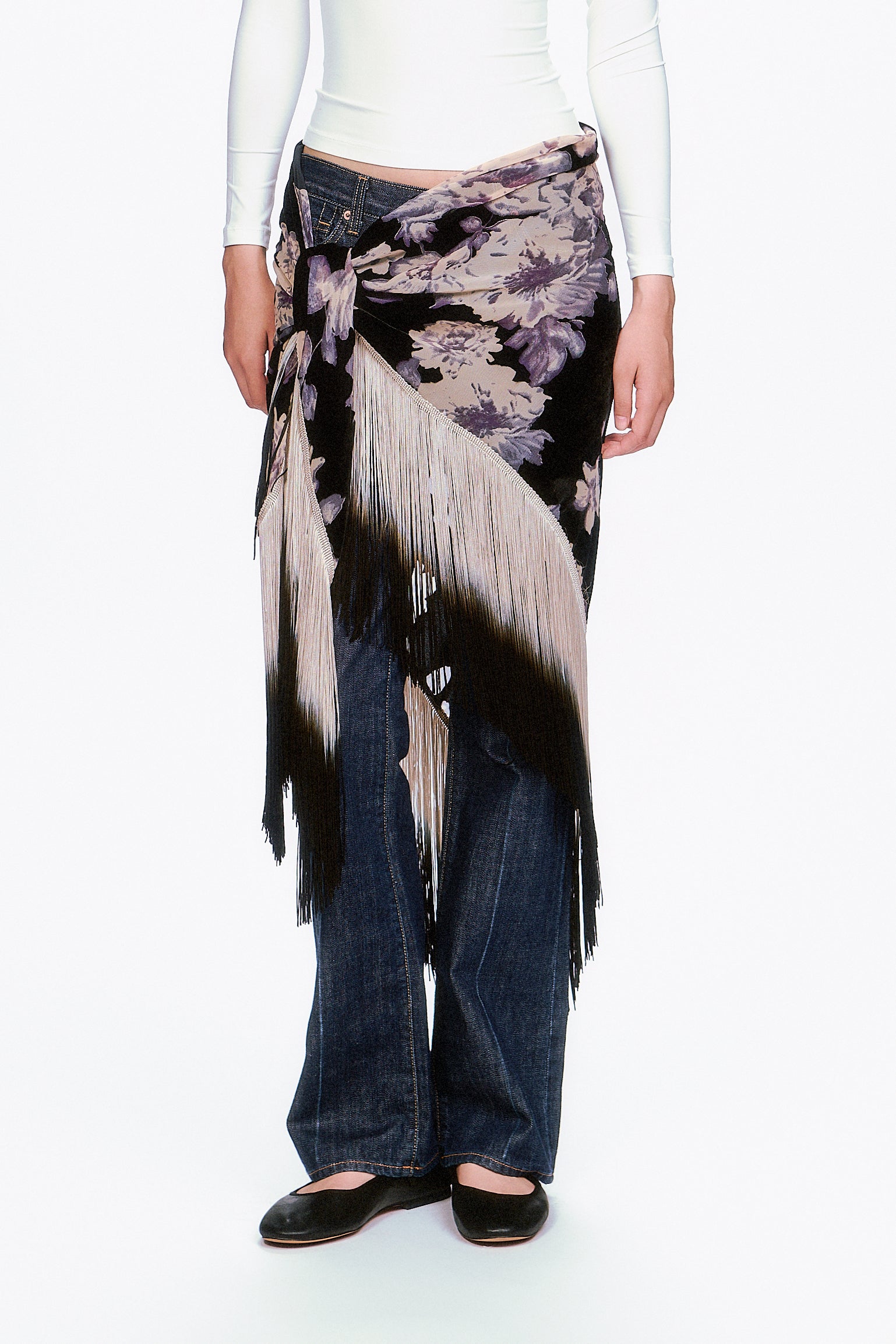 Anna Sui Cabbage Rose Devoré Fringe Shawl