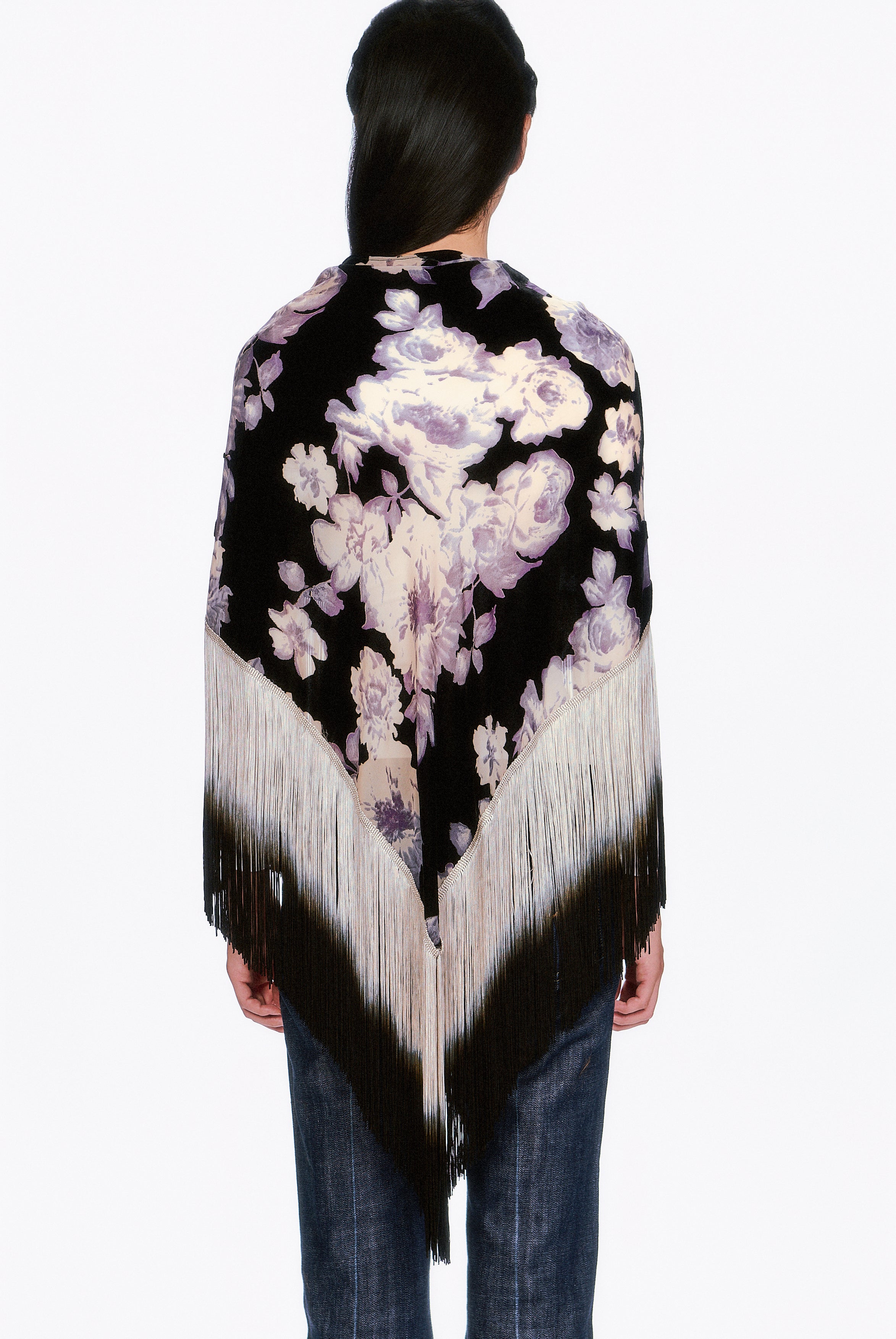 Anna Sui Cabbage Rose Devoré Fringe Shawl