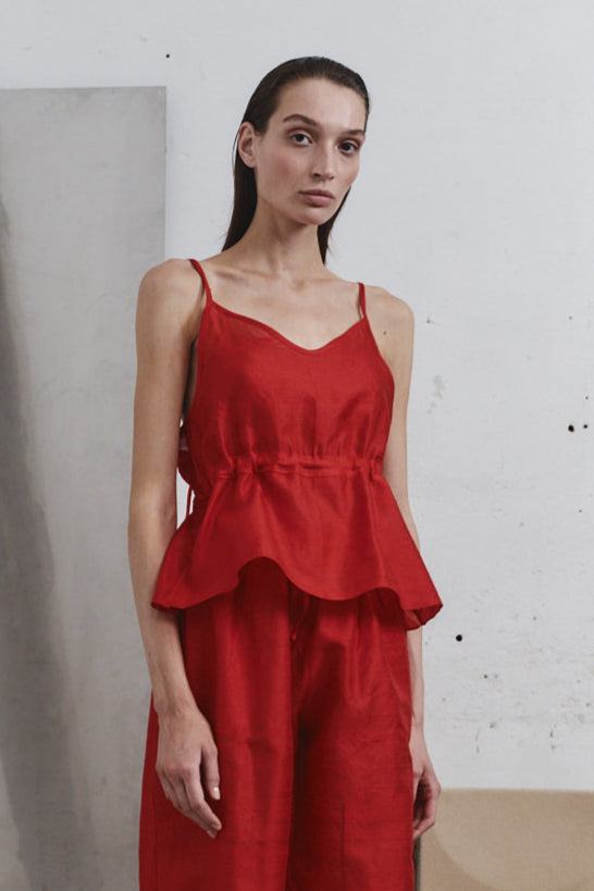 Datura Carmine Dupion Scrunchie Top