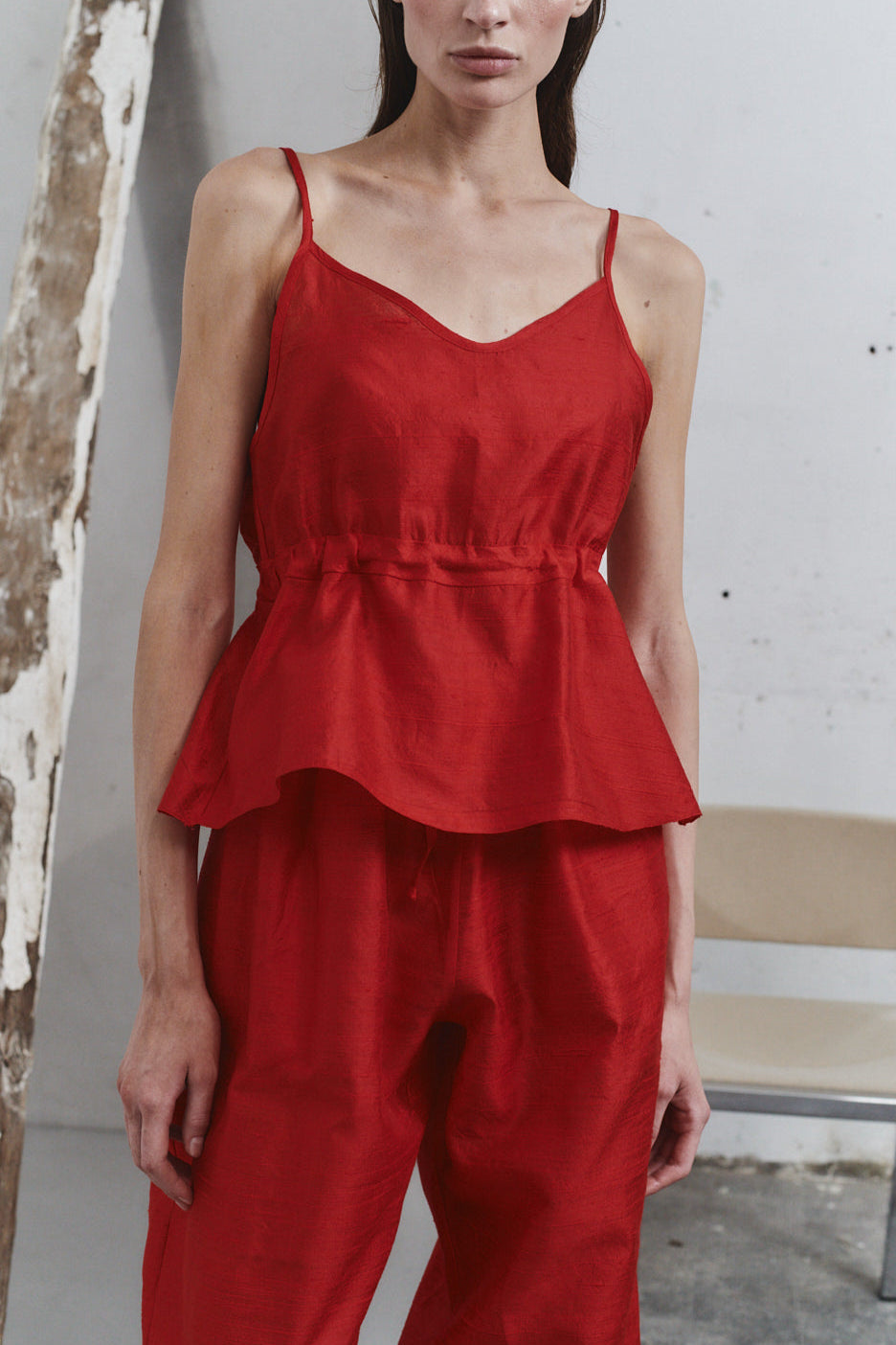 Datura Carmine Dupion Scrunchie Top