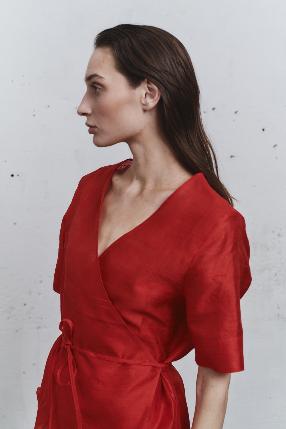 Datura Carmine Dupion Wrap Top