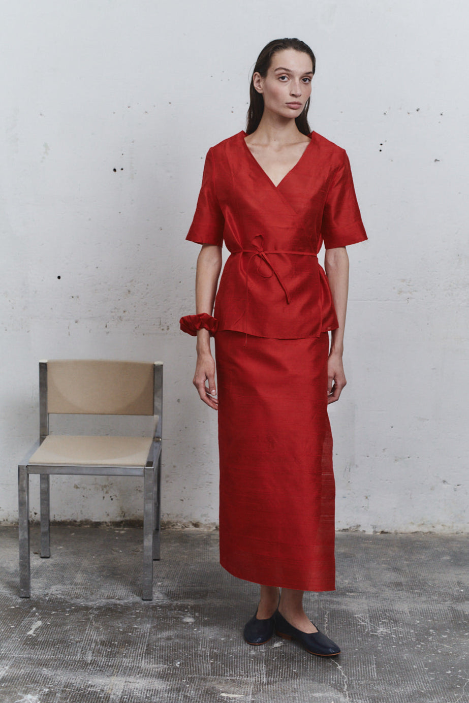 Datura Carmine Dupion Wrap Top