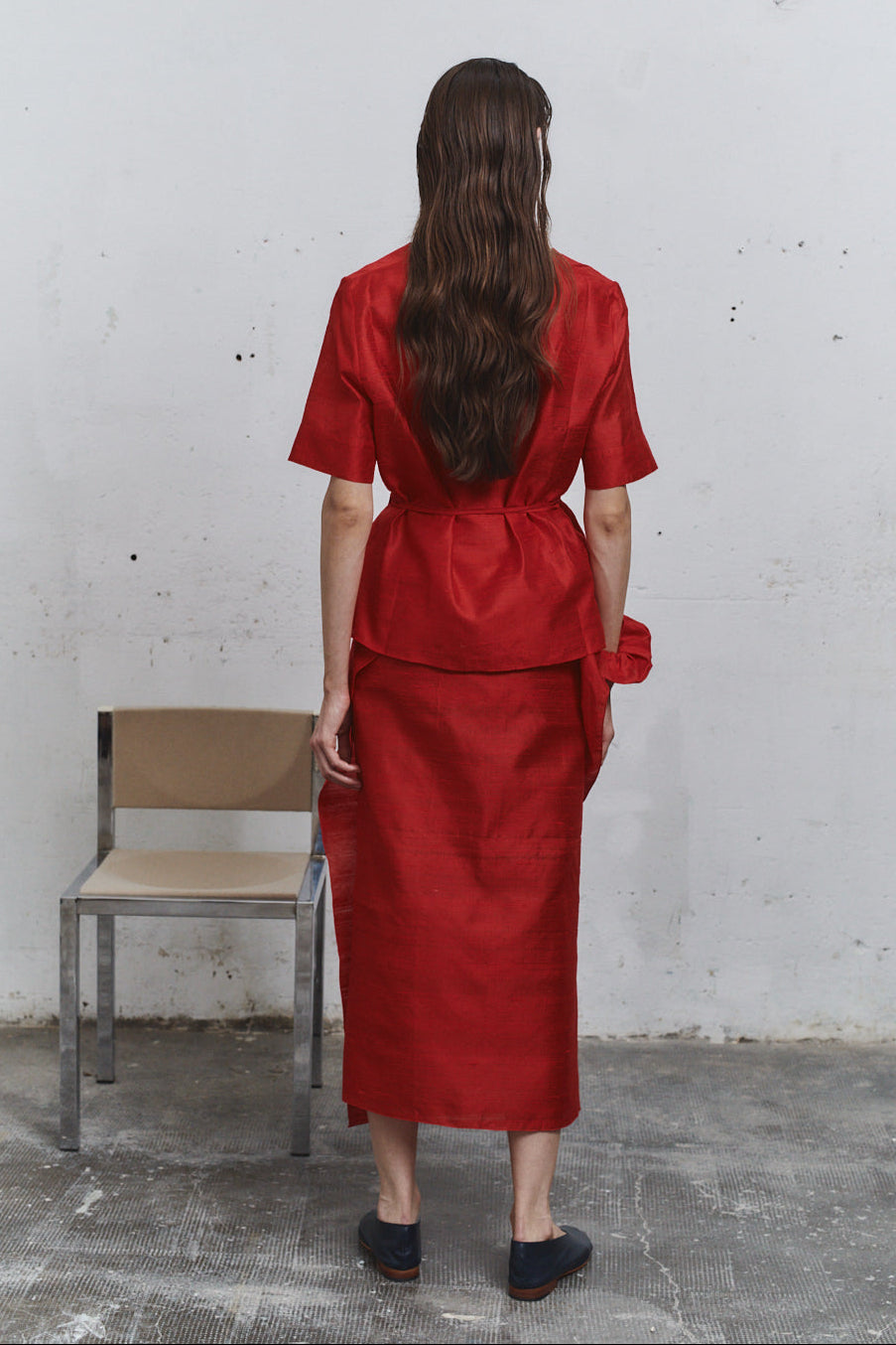 Datura Carmine Dupion Wrap Top