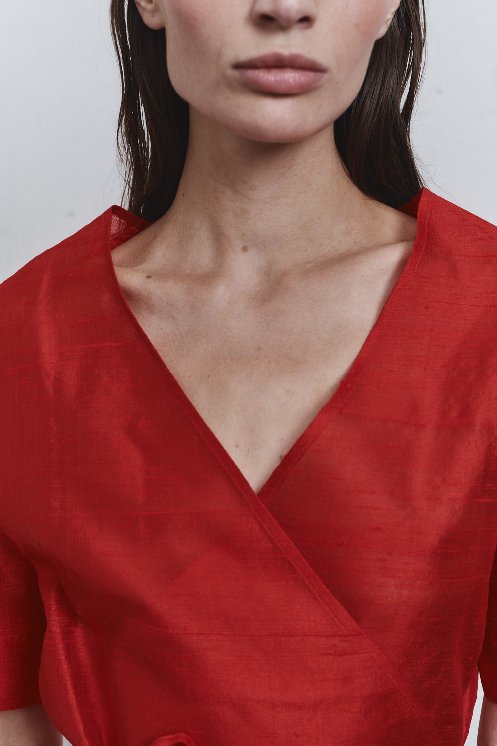 Datura Carmine Dupion Wrap Top