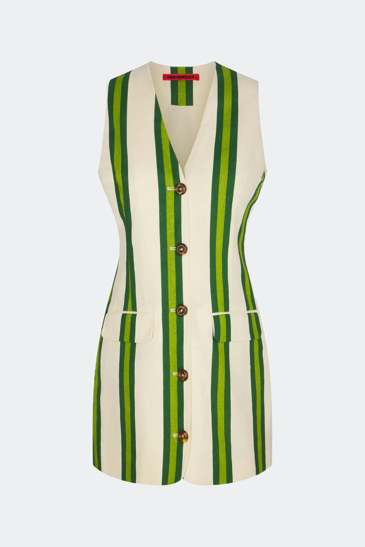 Simon Miller Carob Printed Linen Mini Dress - Cream-Green Stripe