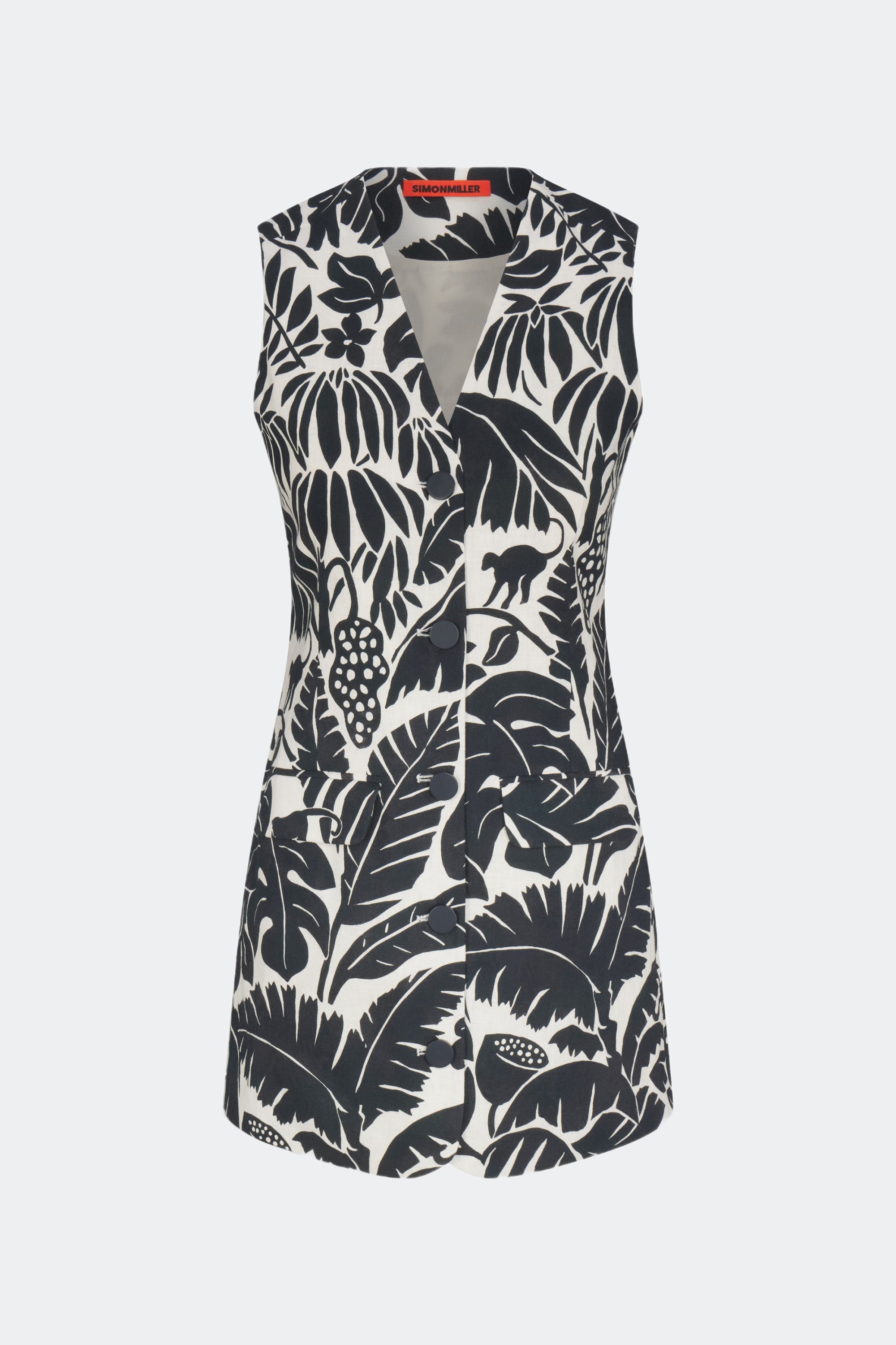 Simon Miller Carob Printed Linen Mini Dress - Black/Macadamia Acapulco Print