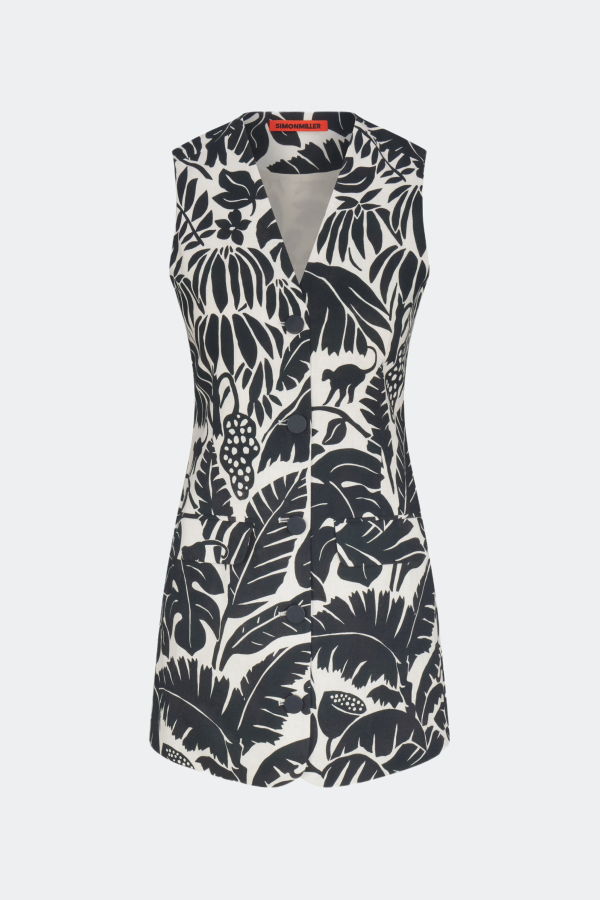 Simon Miller Carob Printed Linen Mini Dress - Black/Macadamia Acapulco Print