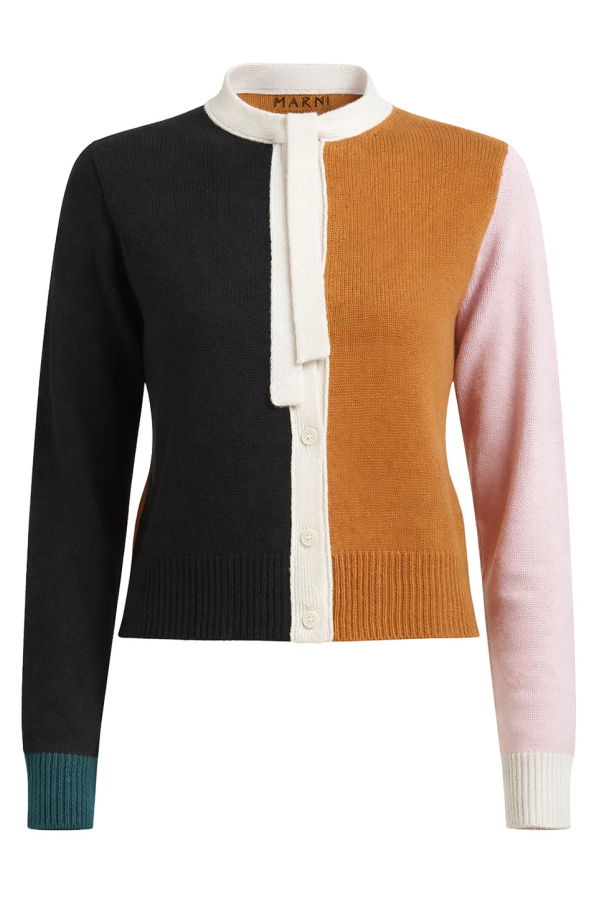 Marni Cashmere Color-Block Cardigan - Lava