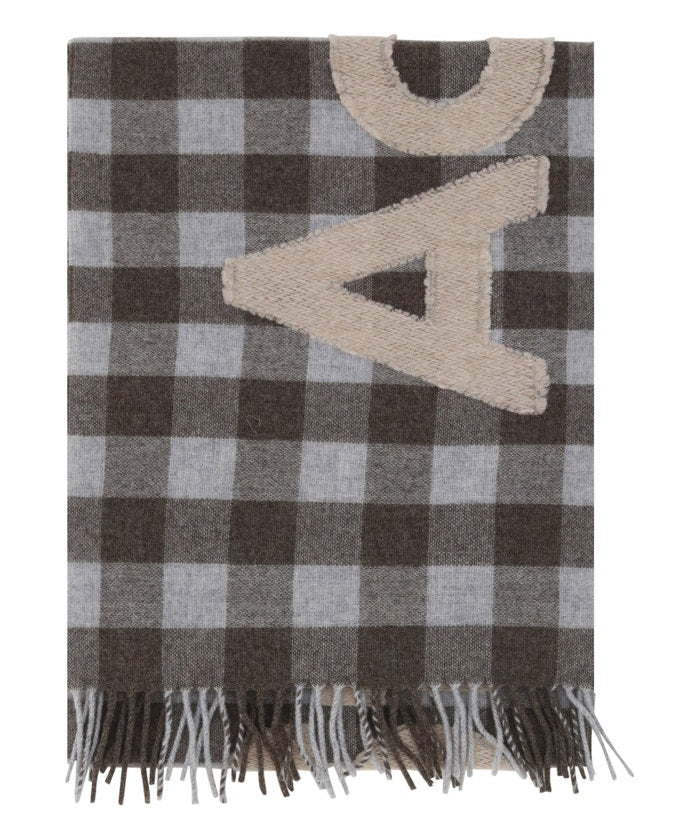 Acne Studios Check Logo Scarf - Brown/Beige