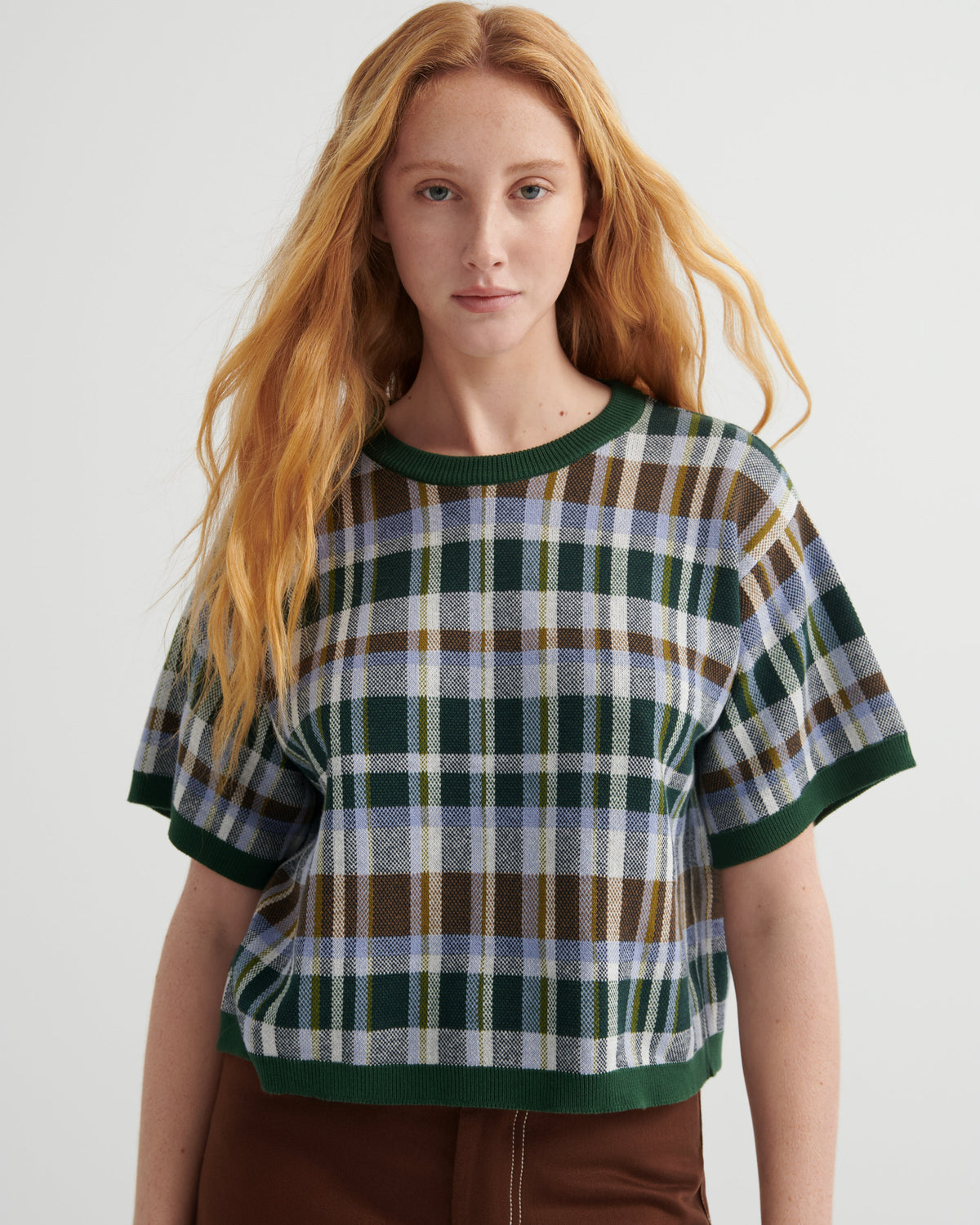 Kowtow Chequered Tee - Forest