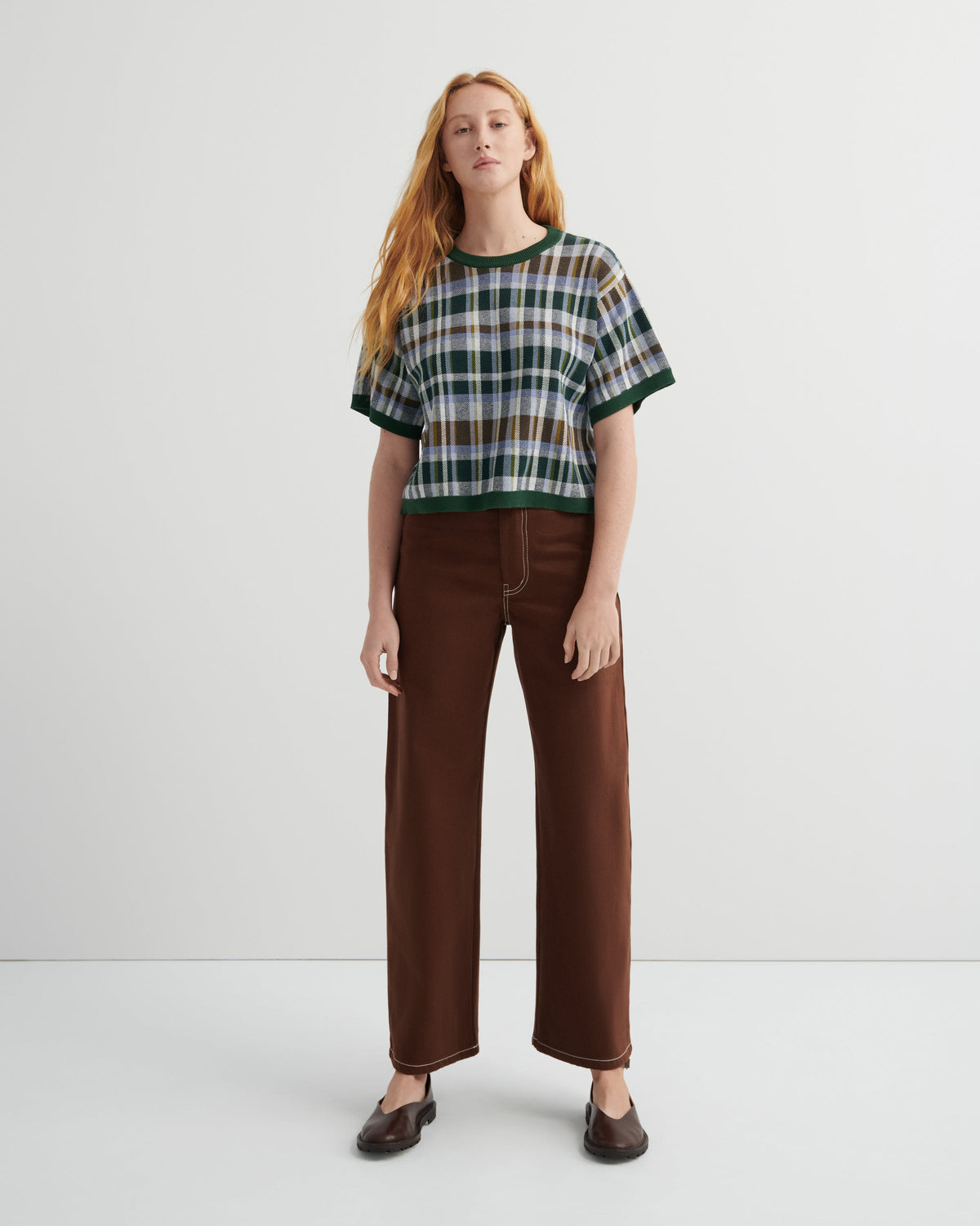 Kowtow Chequered Tee - Forest