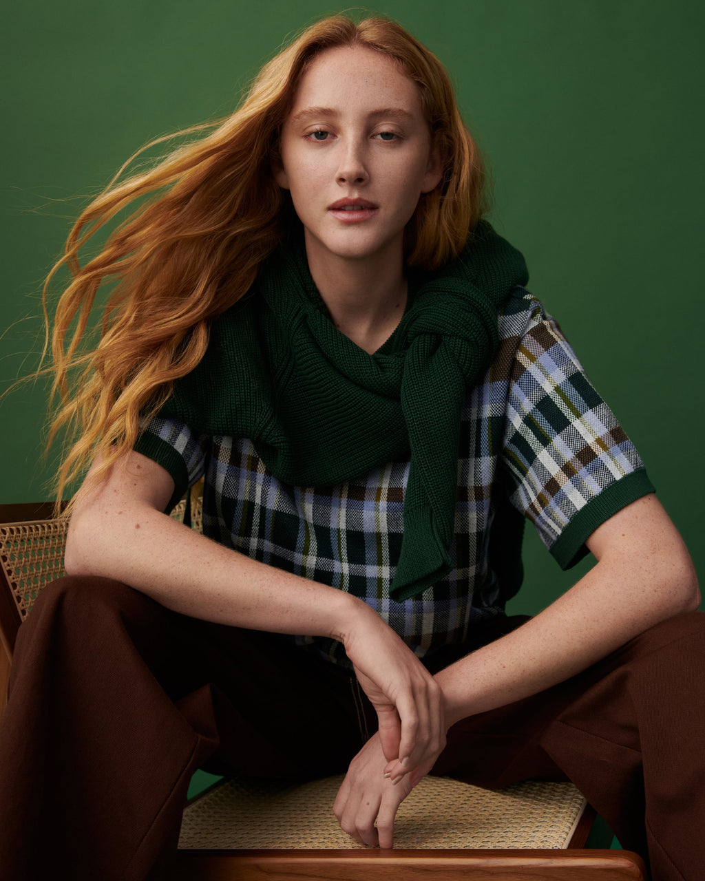 Kowtow Chequered Tee - Forest