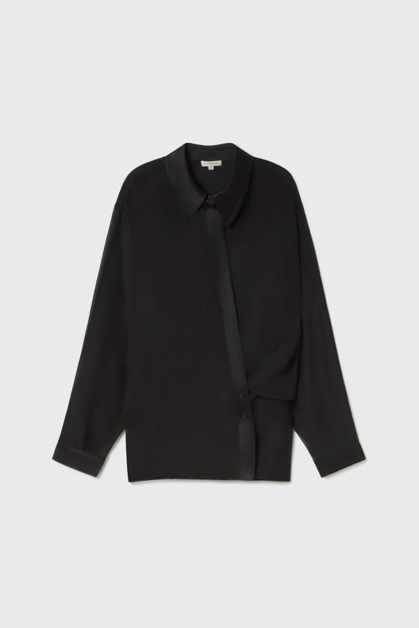 Silk Laundry Chiffon Crossover Shirt - Black