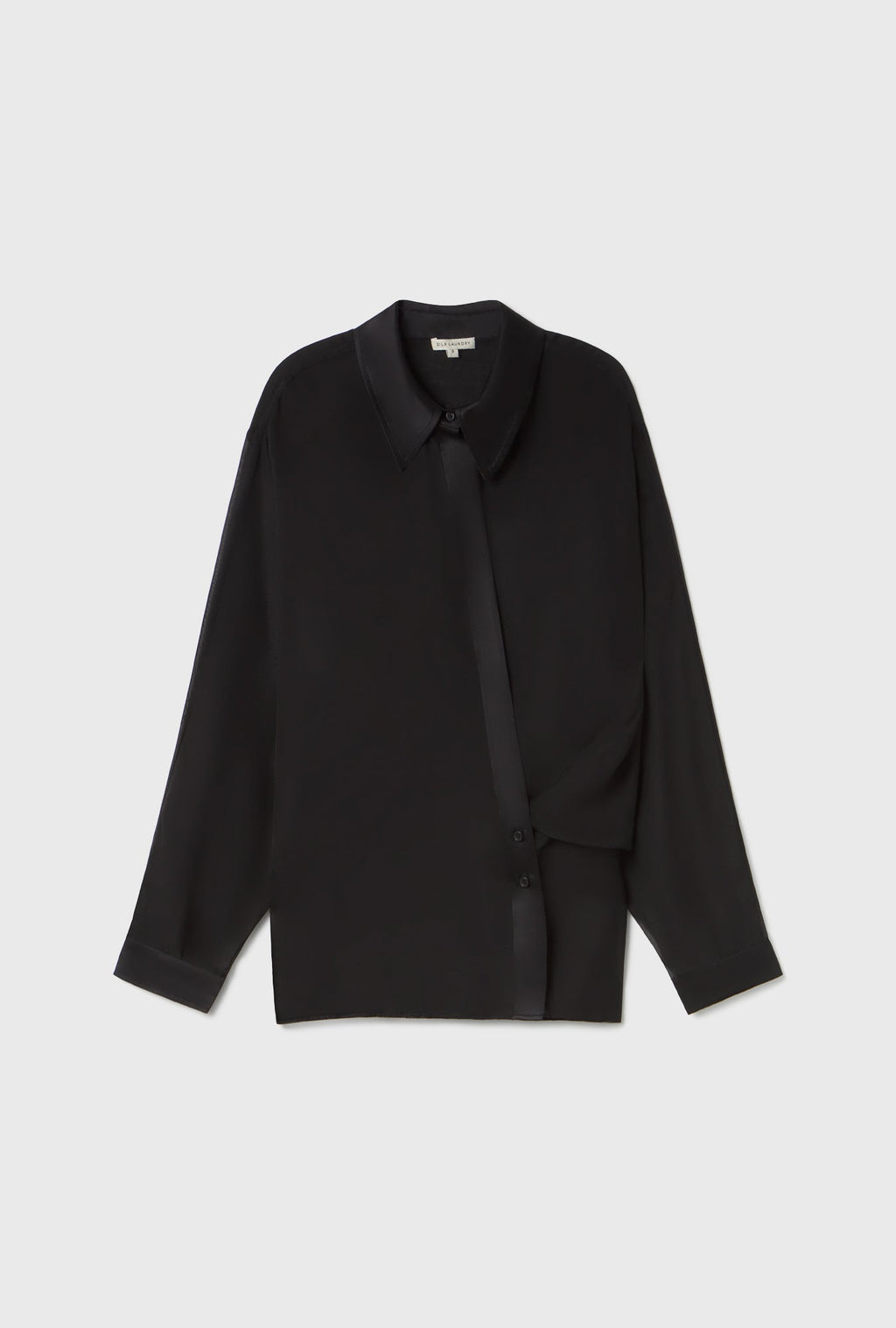 Silk Laundry Chiffon Crossover Shirt - Black