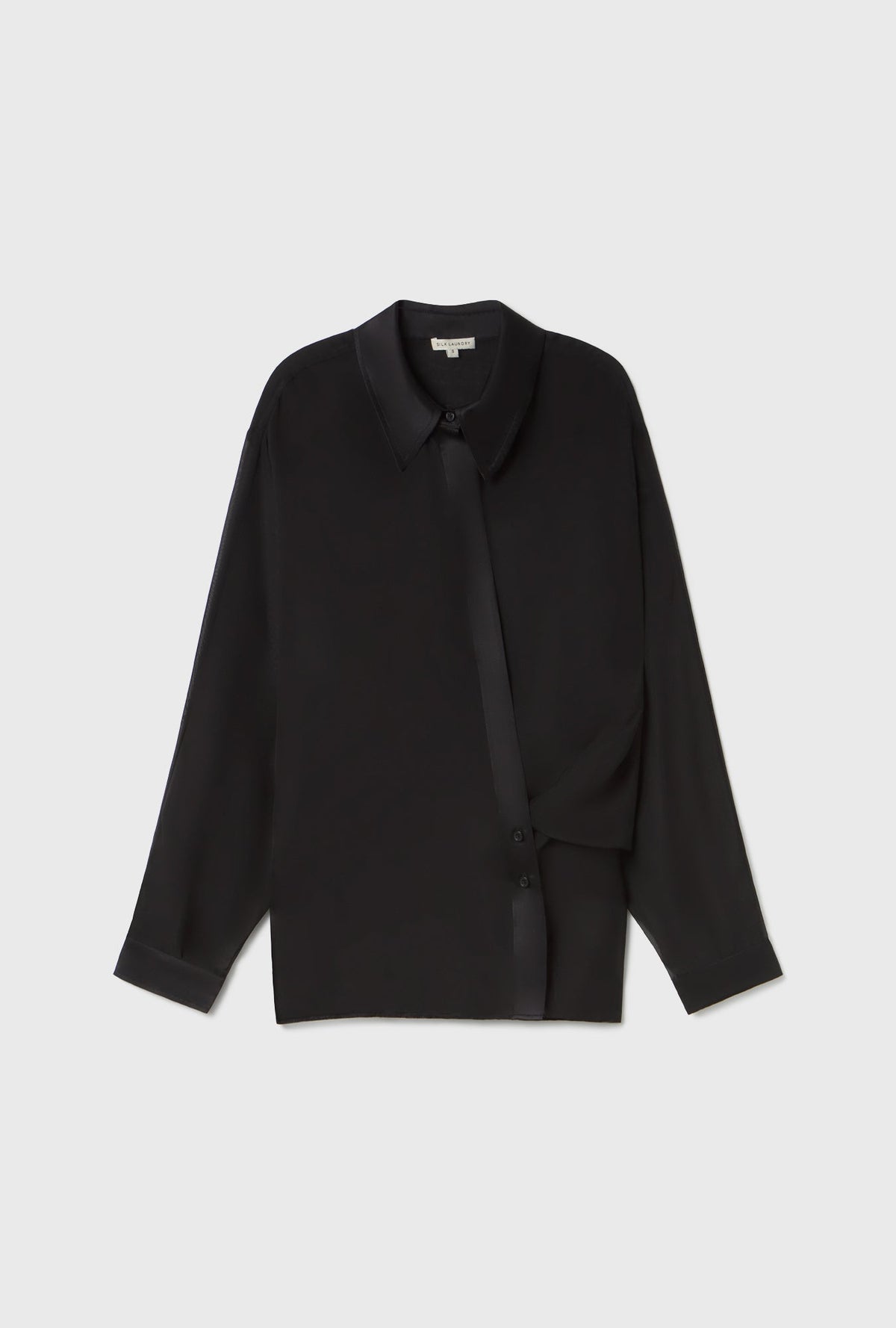 Silk Laundry Chiffon Crossover Shirt - Black