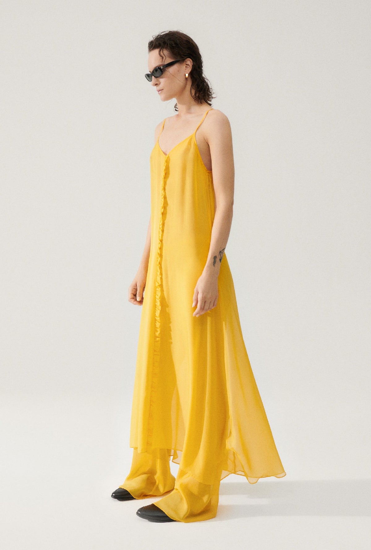 Silk Laundry Chiffon Toni Ruffle Dress - Goldfinch