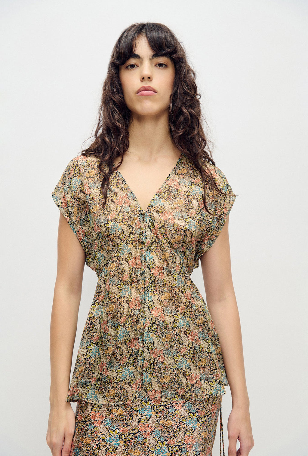 Silk Laundry Chiffon V-Neck Top - Sugar Floral