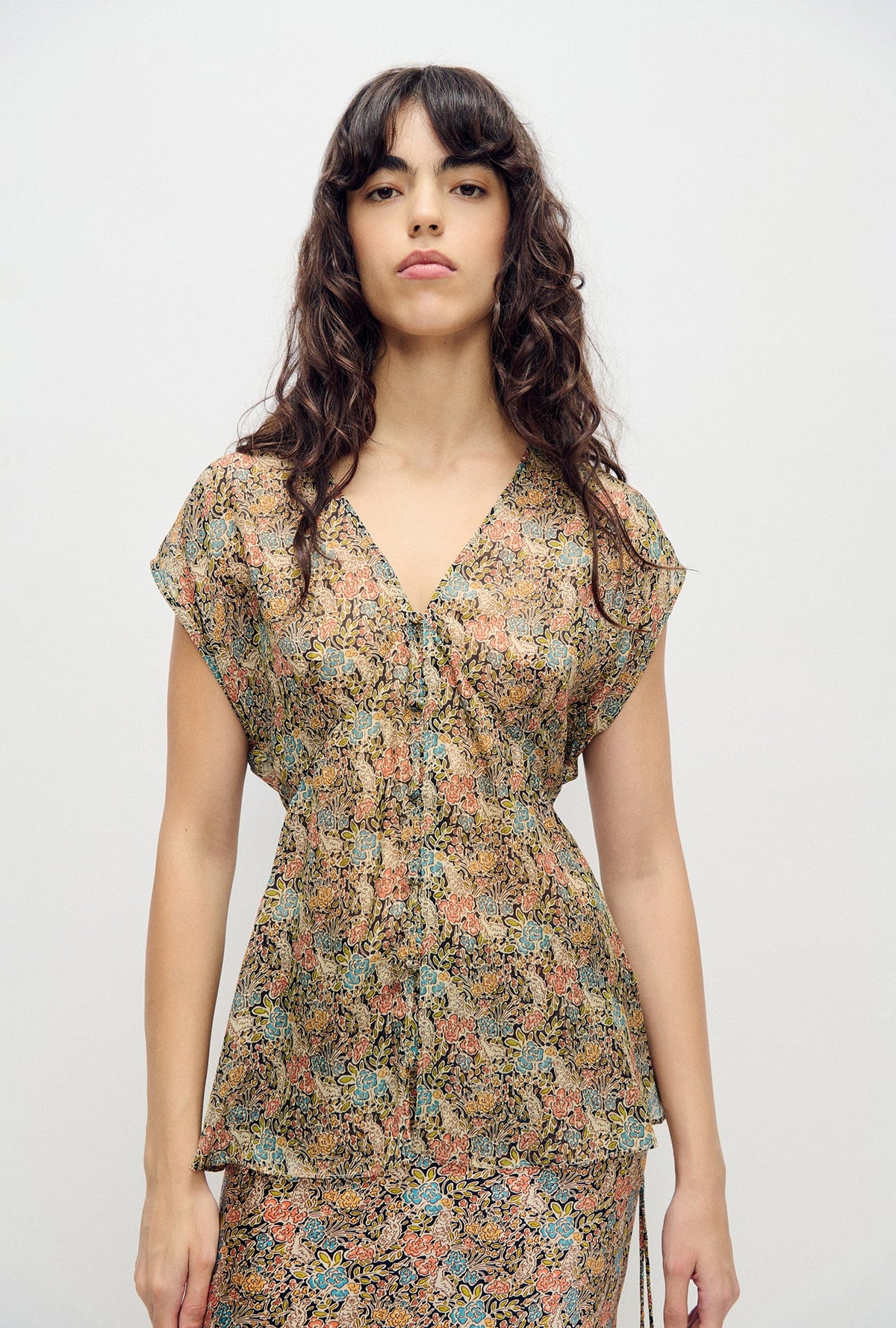 Silk Laundry Chiffon V-Neck Top - Sugar Floral