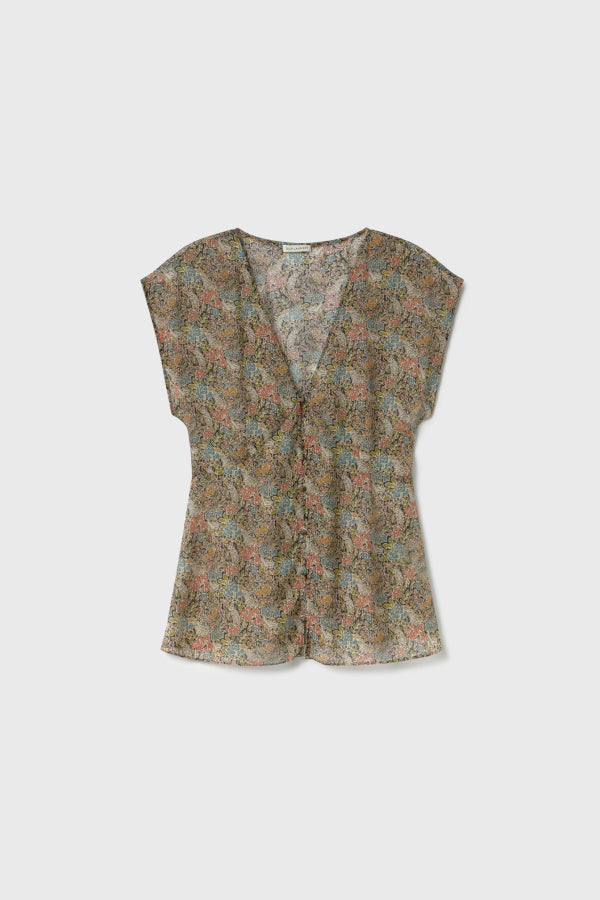 Silk Laundry Chiffon V-Neck Top - Sugar Floral