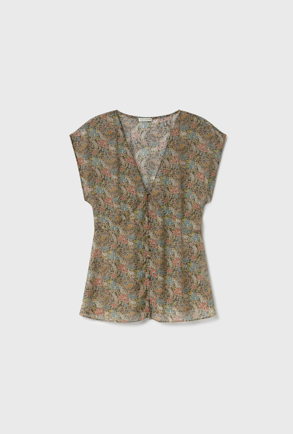 Silk Laundry Chiffon V-Neck Top - Sugar Floral
