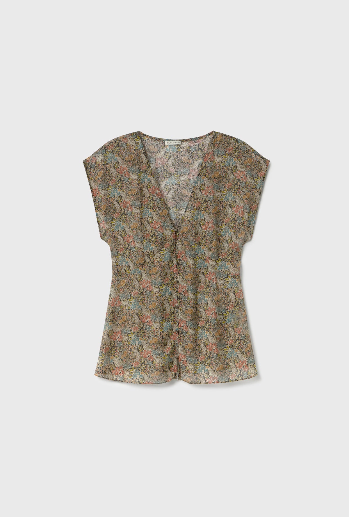 Silk Laundry Chiffon V-Neck Top - Sugar Floral