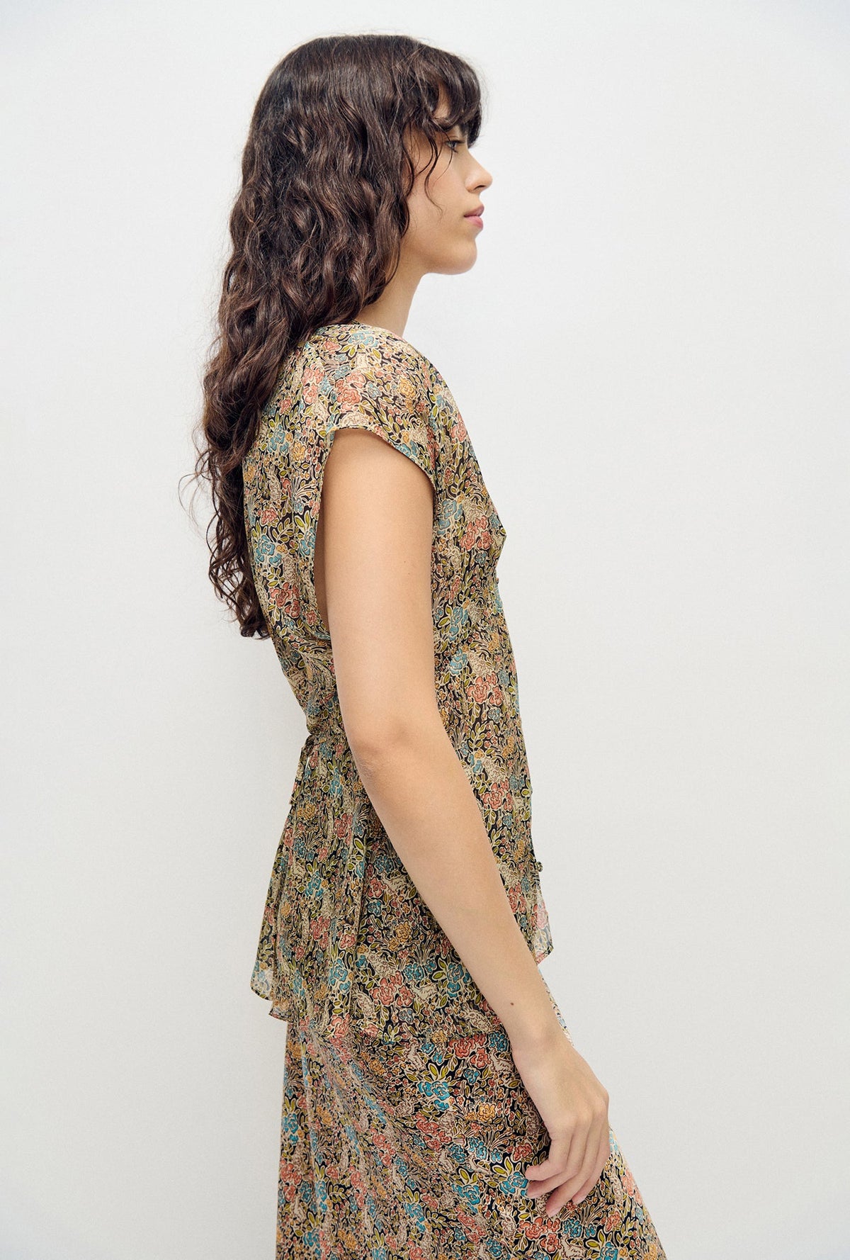 Silk Laundry Chiffon V-Neck Top - Sugar Floral