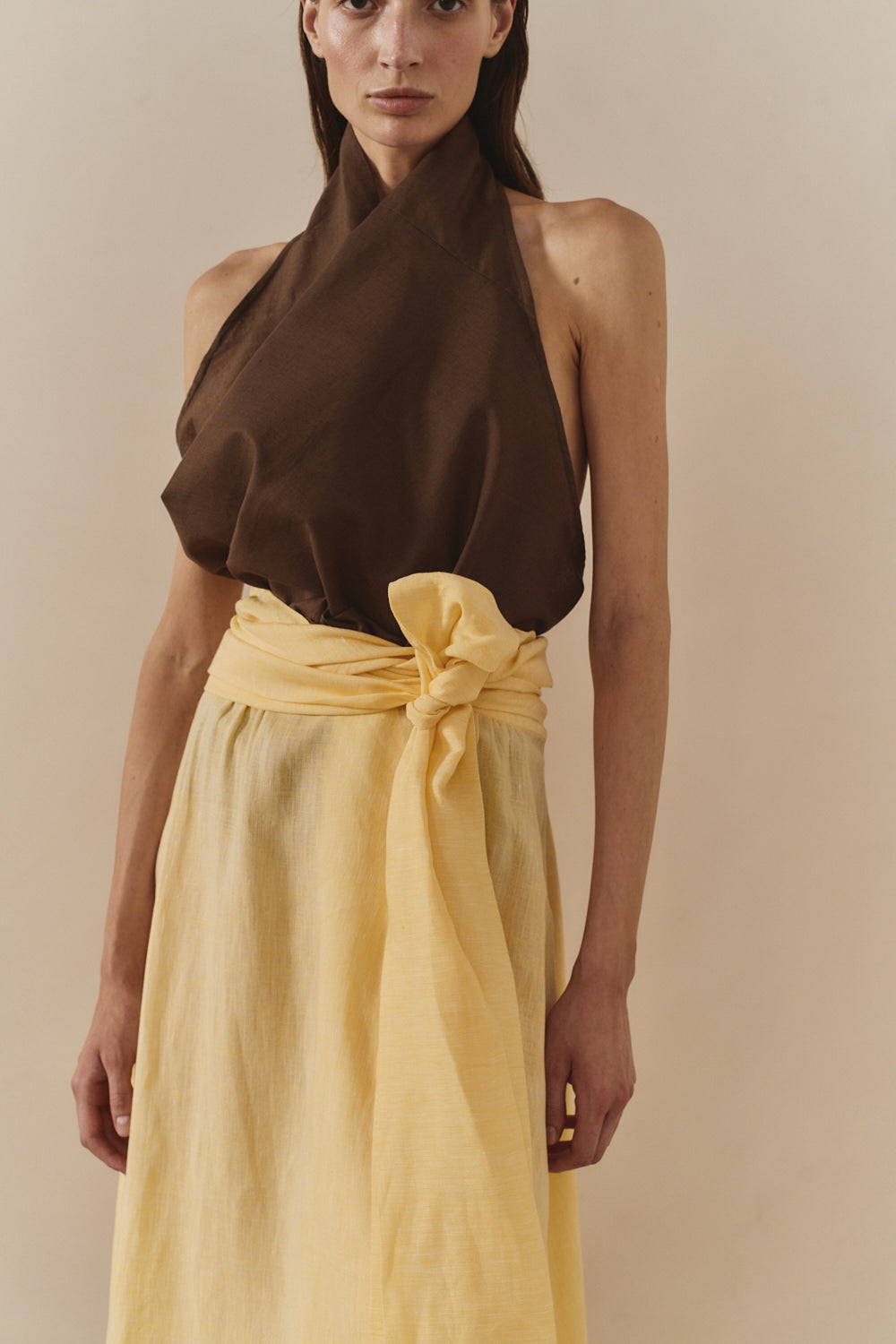 Datura Chocolate Linen Scarf Top