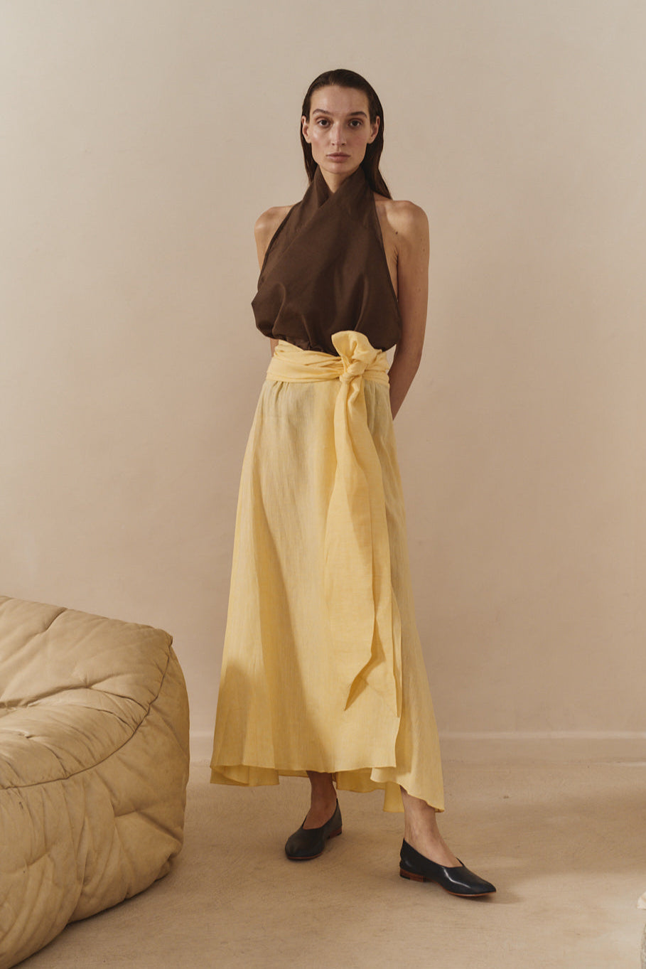 Datura Chocolate Linen Scarf Top