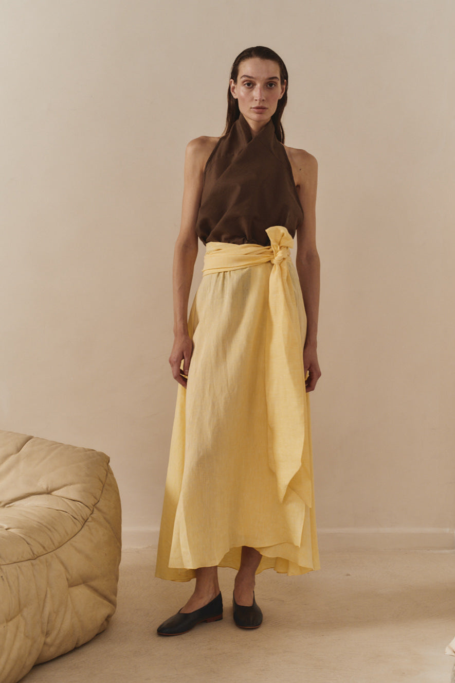 Datura Chocolate Linen Scarf Top