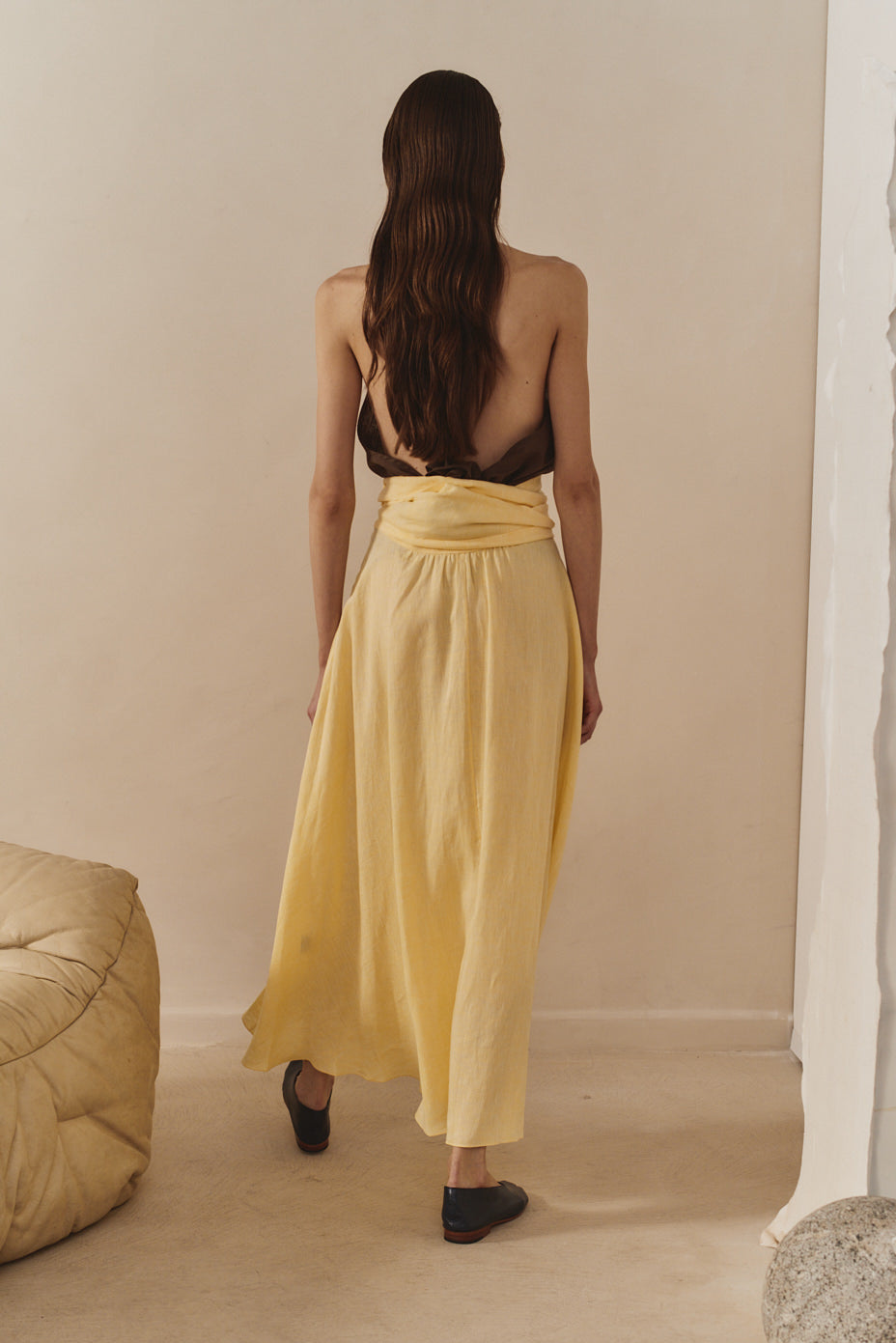 Datura Chocolate Linen Scarf Top