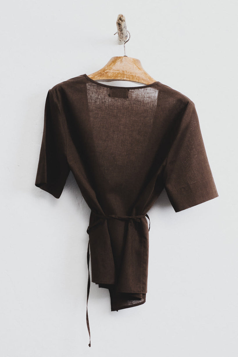 Datura Chocolate Linen Wrap Top