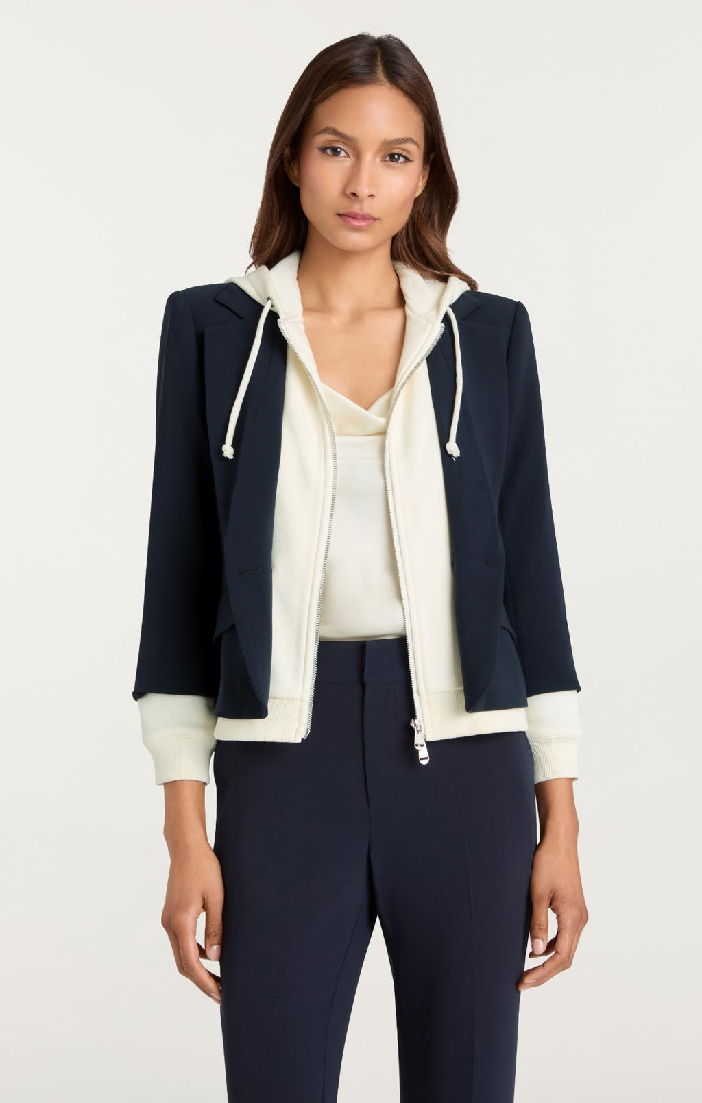 Cinq à Sept Zip Up Le Petit Khloe Blazer - Navy With Cream Hood