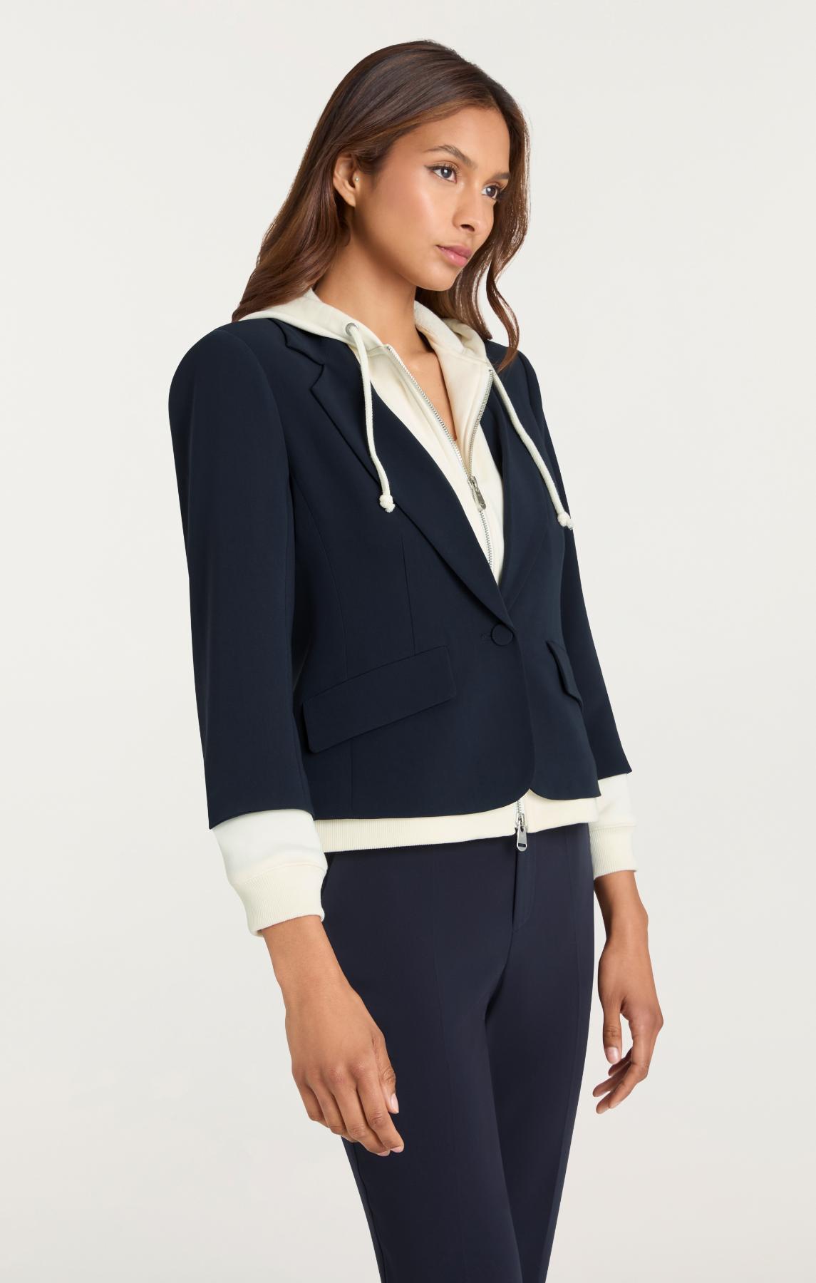 Cinq à Sept Zip Up Le Petit Khloe Blazer - Navy With Cream Hood