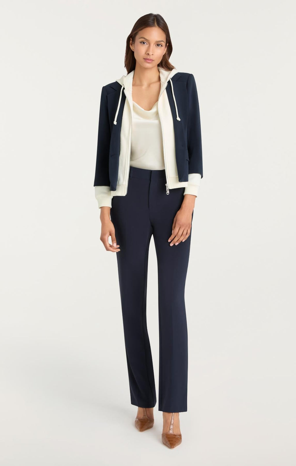 Cinq à Sept Zip Up Le Petit Khloe Blazer - Navy With Cream Hood