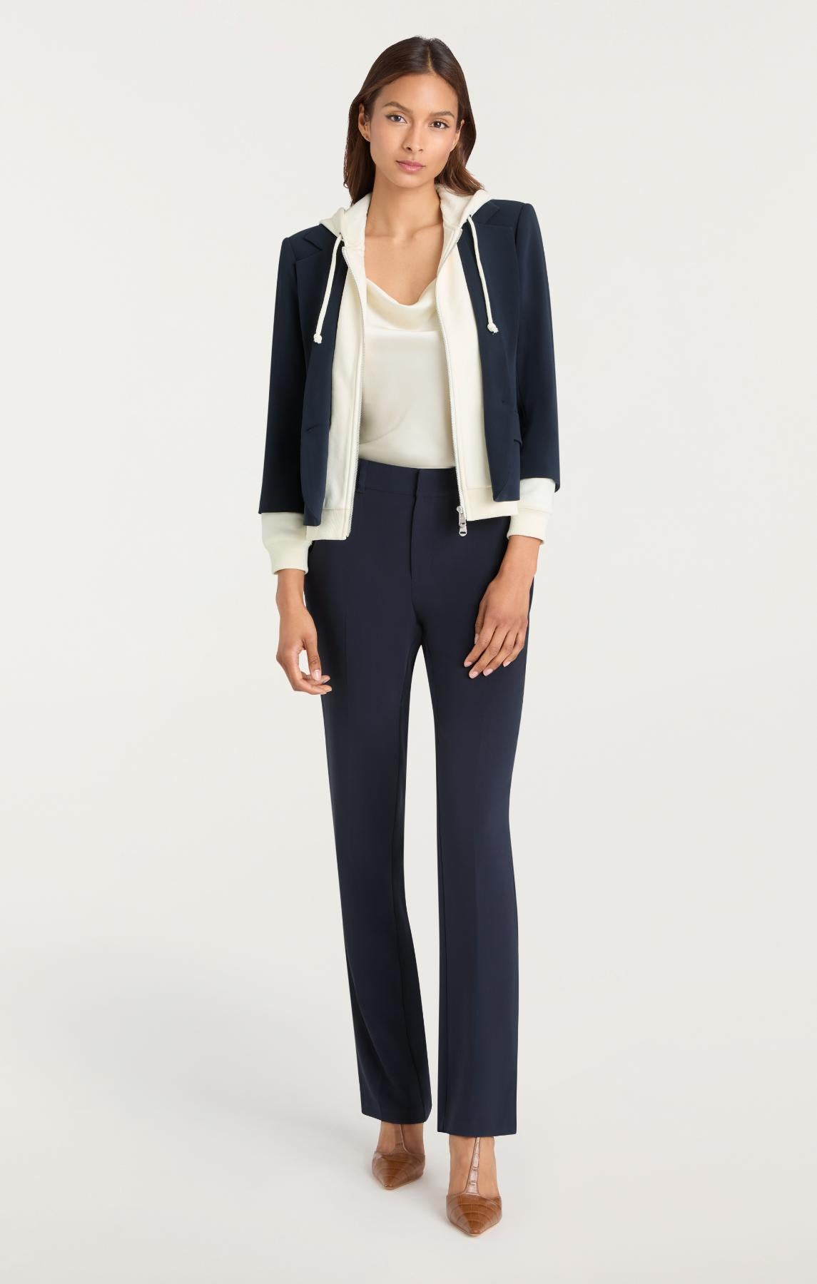 Cinq à Sept Zip Up Le Petit Khloe Blazer - Navy With Cream Hood