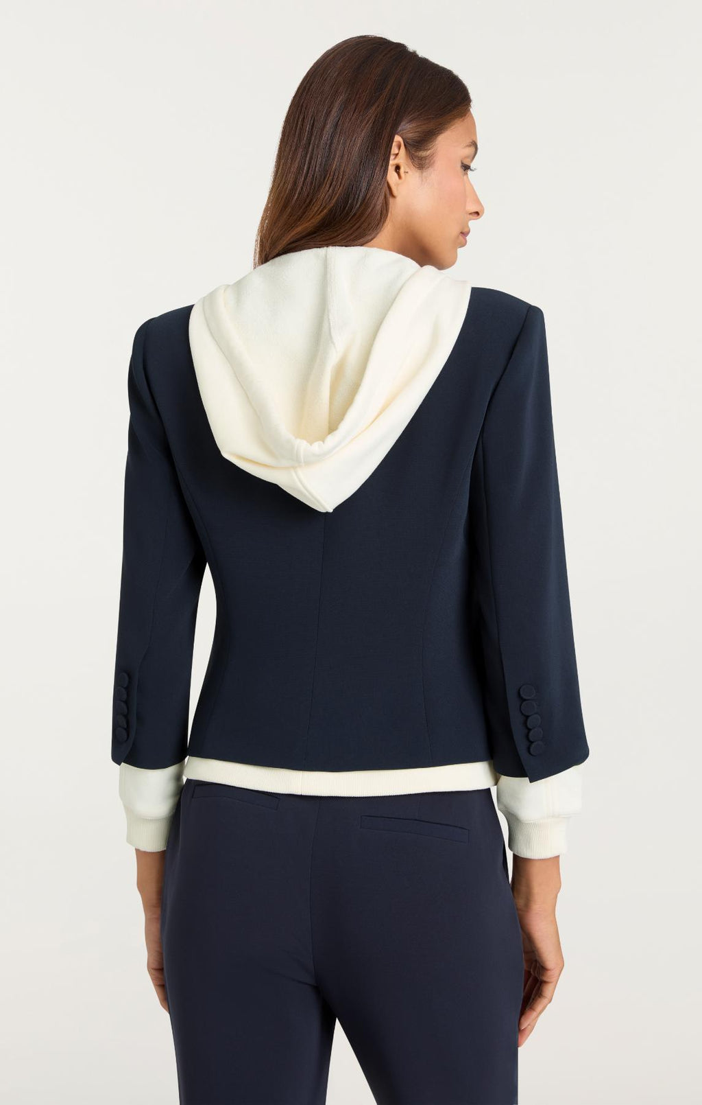Cinq à Sept Zip Up Le Petit Khloe Blazer - Navy With Cream Hood