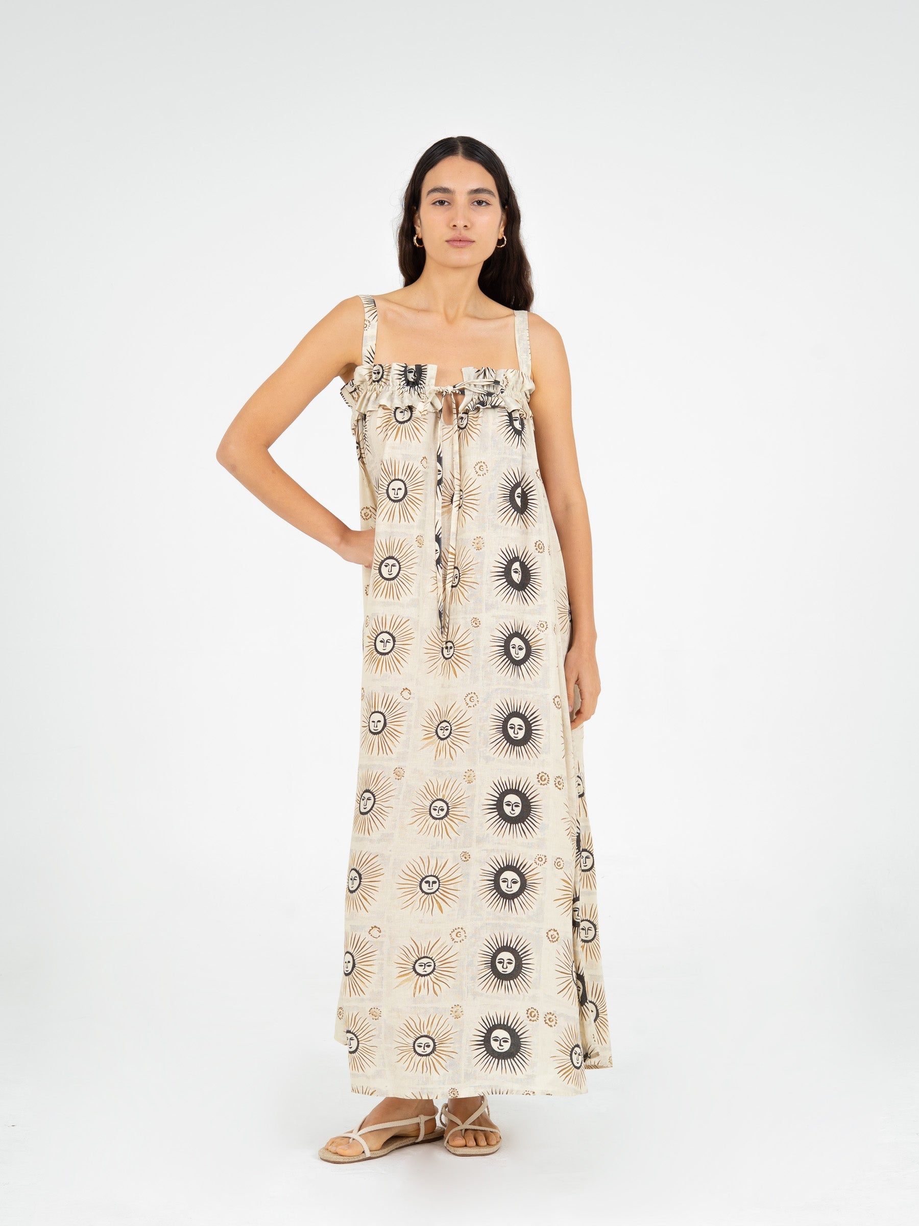 Carmensays Clara Sun-Printed Maxi Dress - Black/Ochre