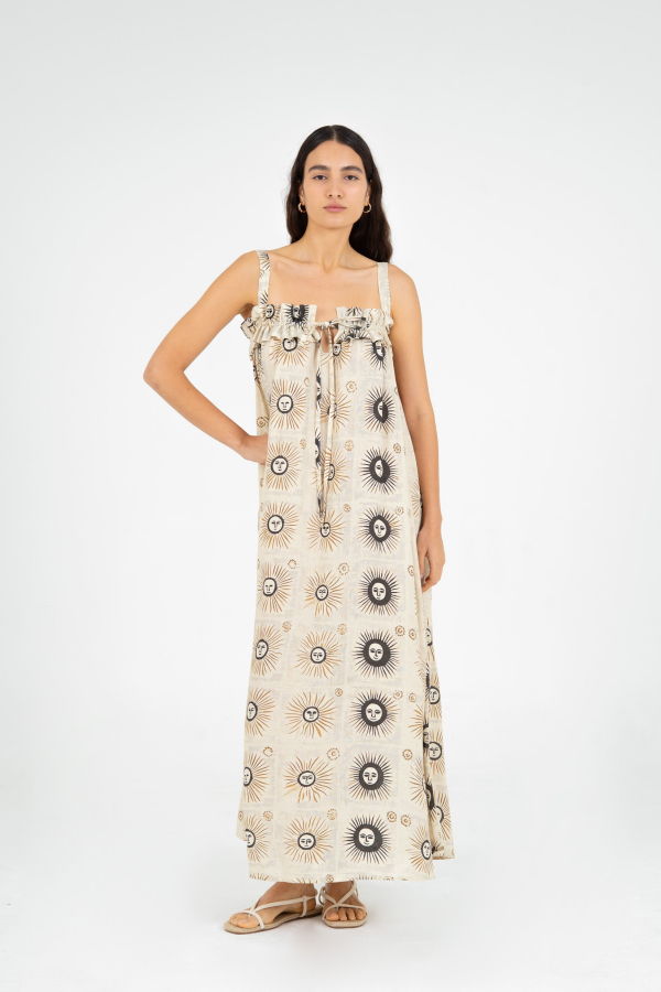 Carmensays Clara Sun-Printed Maxi Dress - Black/Ochre