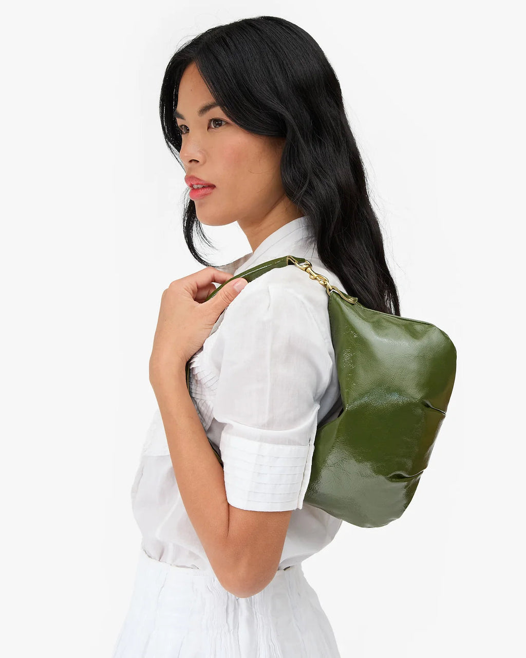 Clare V. Petit Moyen Messenger Crinkle Patent Bag