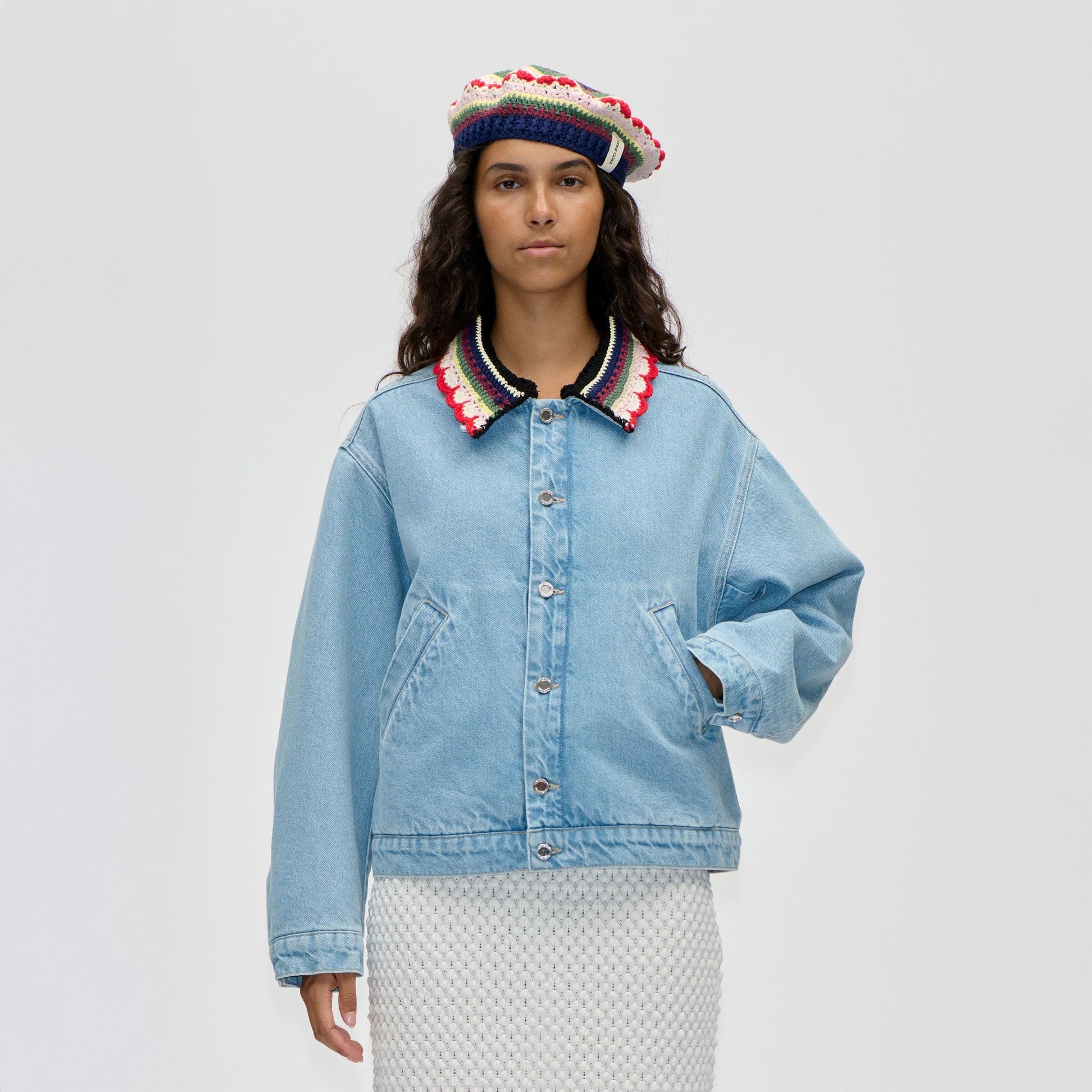Stine Goya Collared Cropped Bomber Jacket - Denim Blue