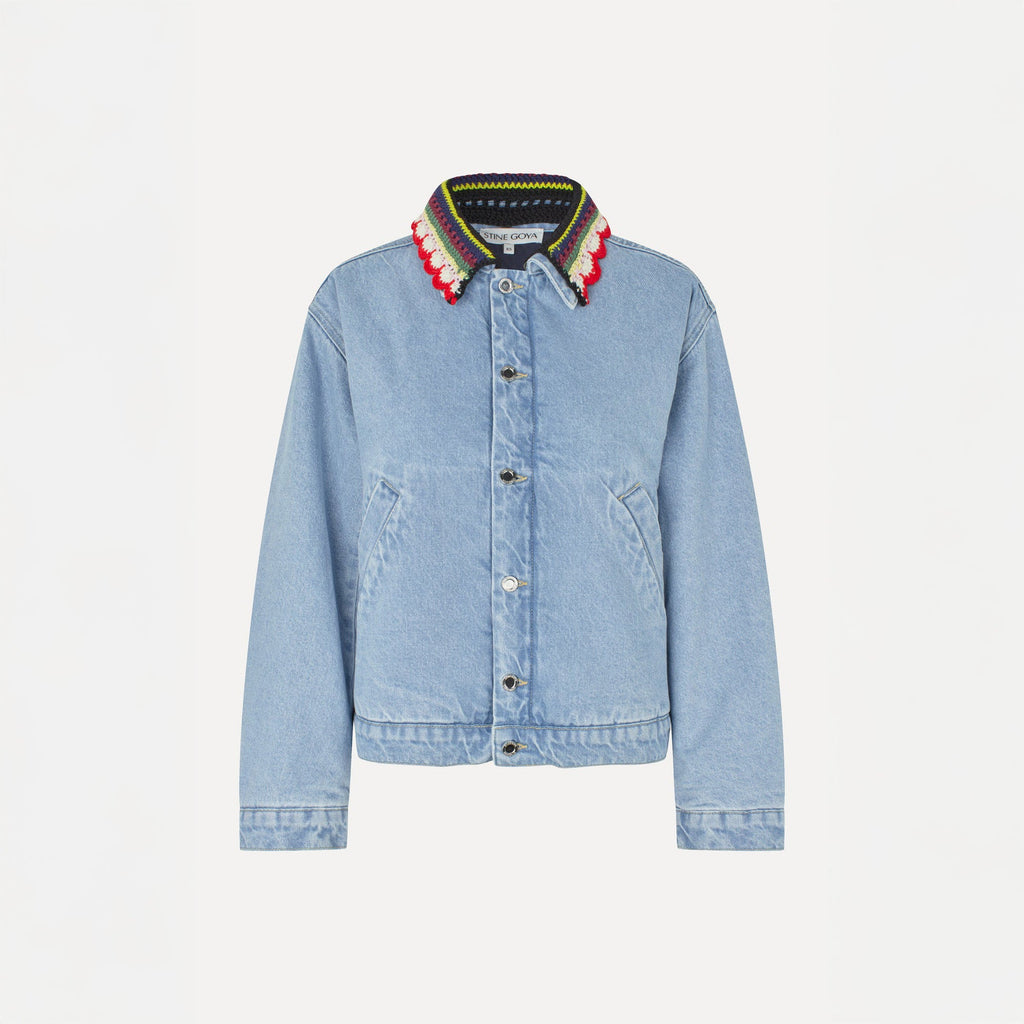 Stine Goya Collared Cropped Bomber Jacket - Denim Blue