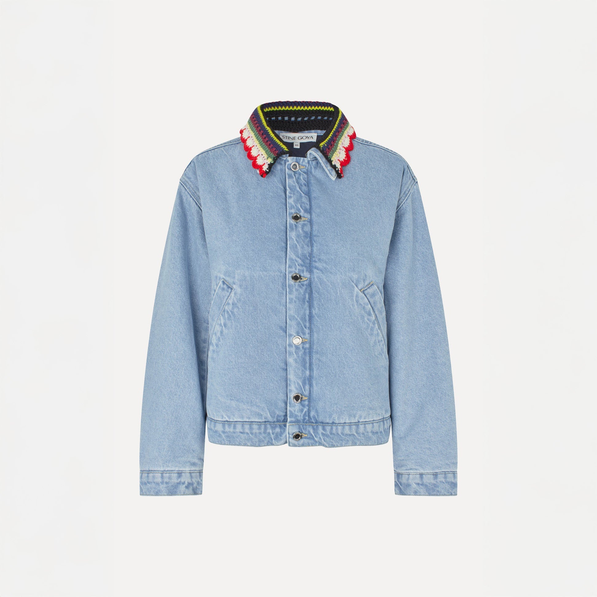 Stine Goya Collared Cropped Bomber Jacket - Denim Blue
