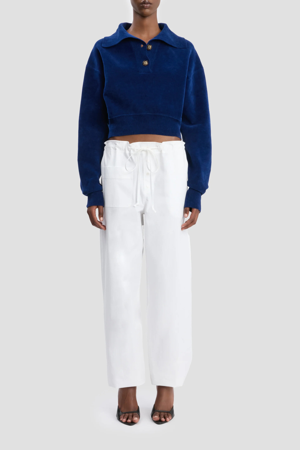Victoria Beckham Collared Cropped Top - Bright Navy