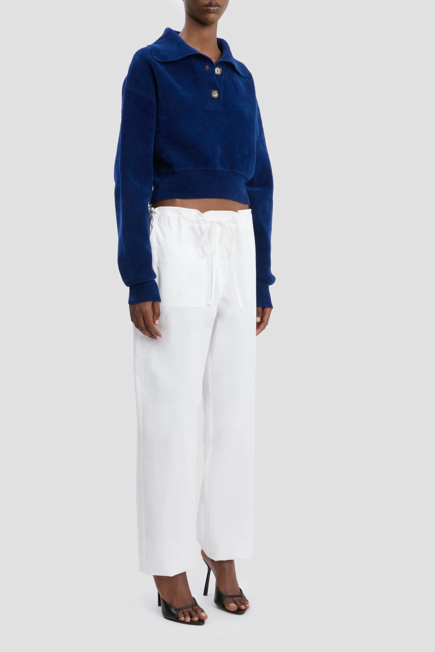 Victoria Beckham Collared Cropped Top - Bright Navy