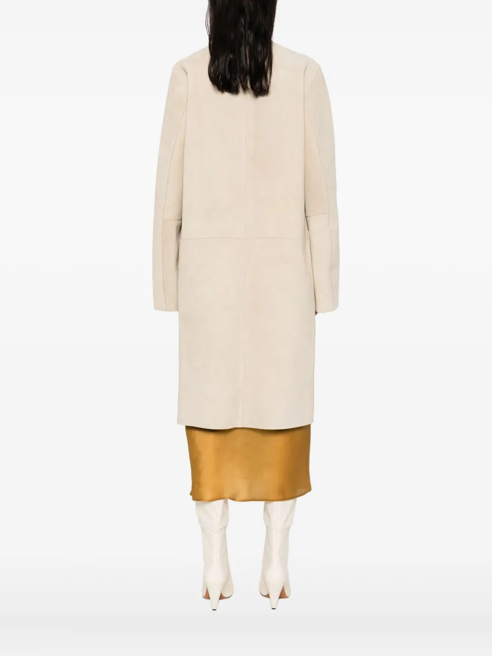 Totême Collarless Suede Coat - Peanut