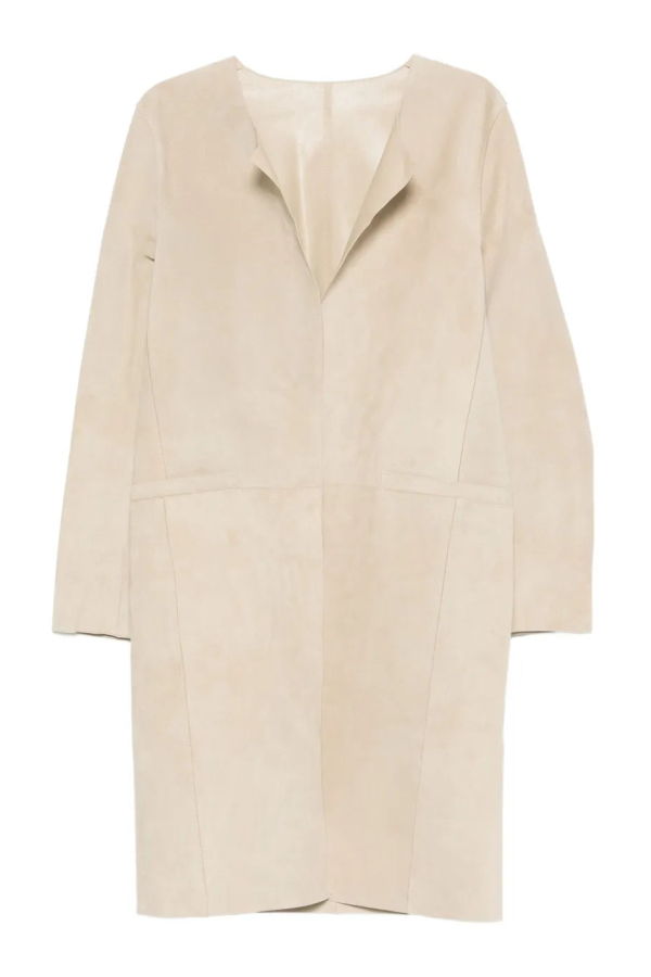 Totême Collarless Suede Coat - Peanut