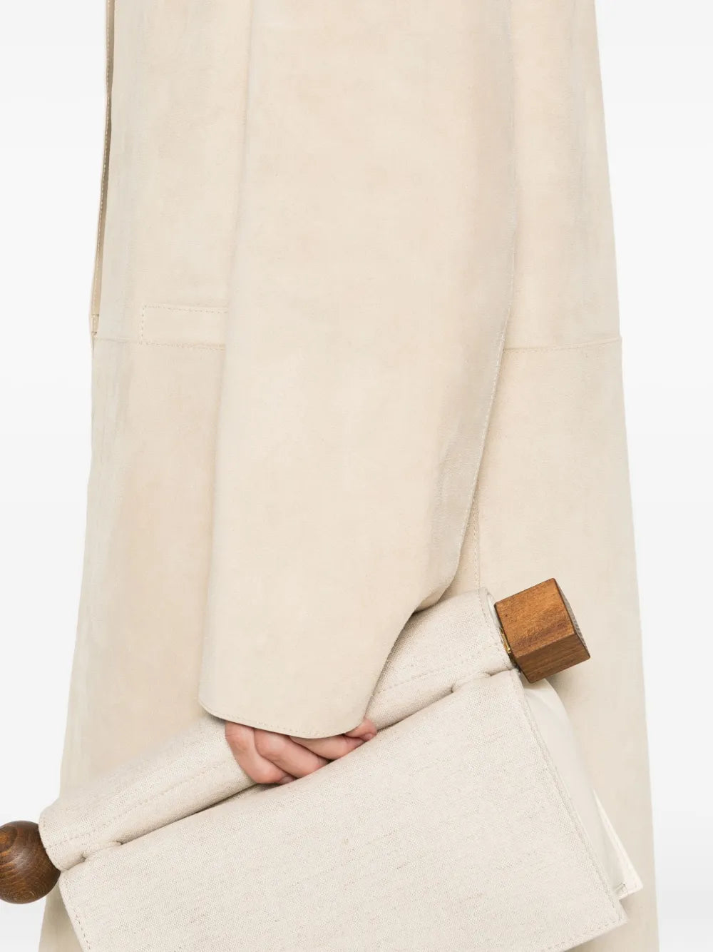 Totême Collarless Suede Coat - Peanut