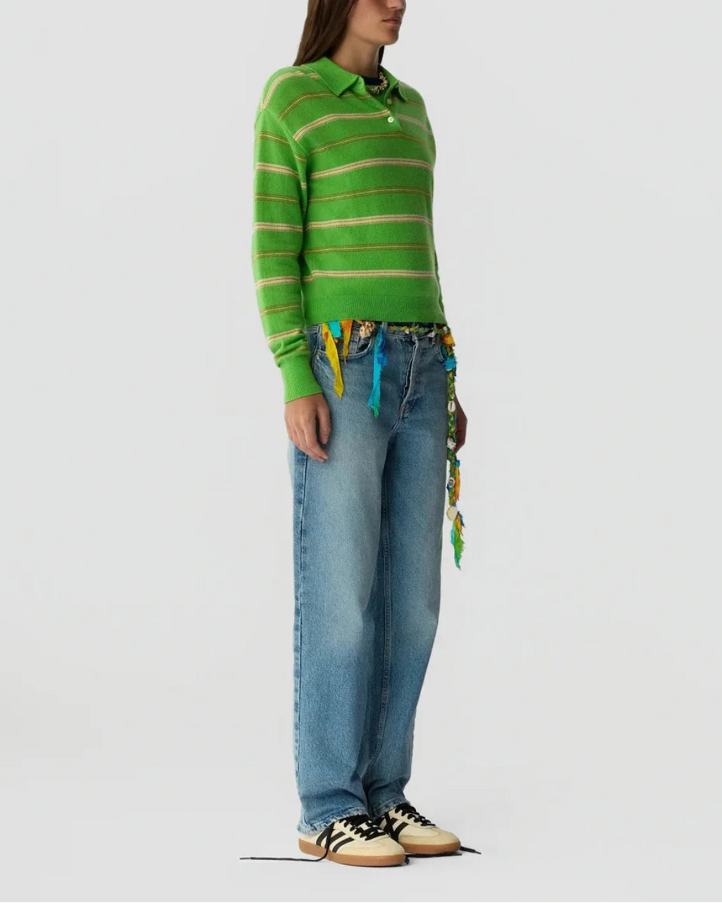 Guest in Residence Collegiate Stripe Polo Sweater - Matcha Point Combo